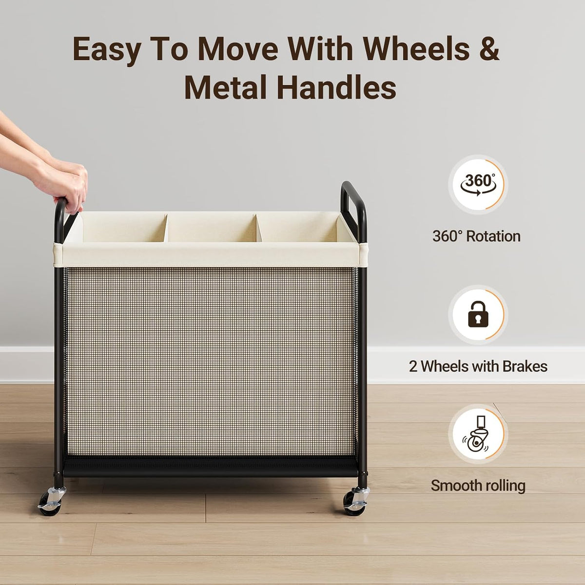ELYKEN Laundry Hamper 3 Section, 120L Rolling Laundry Sorter with Wheels