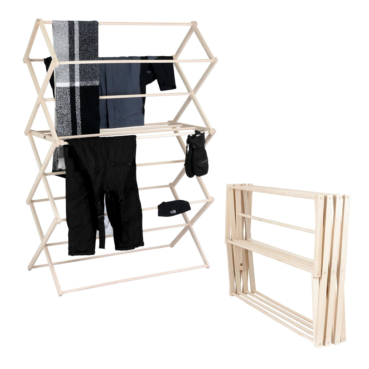 Pennsylvania Woodworks Premium American Maple Clothes Drying Rack - Handcrafted in Pennsylvania - Solid Wood Construction, Collapsible, Eco-Friendly Laundry Solution (Large)