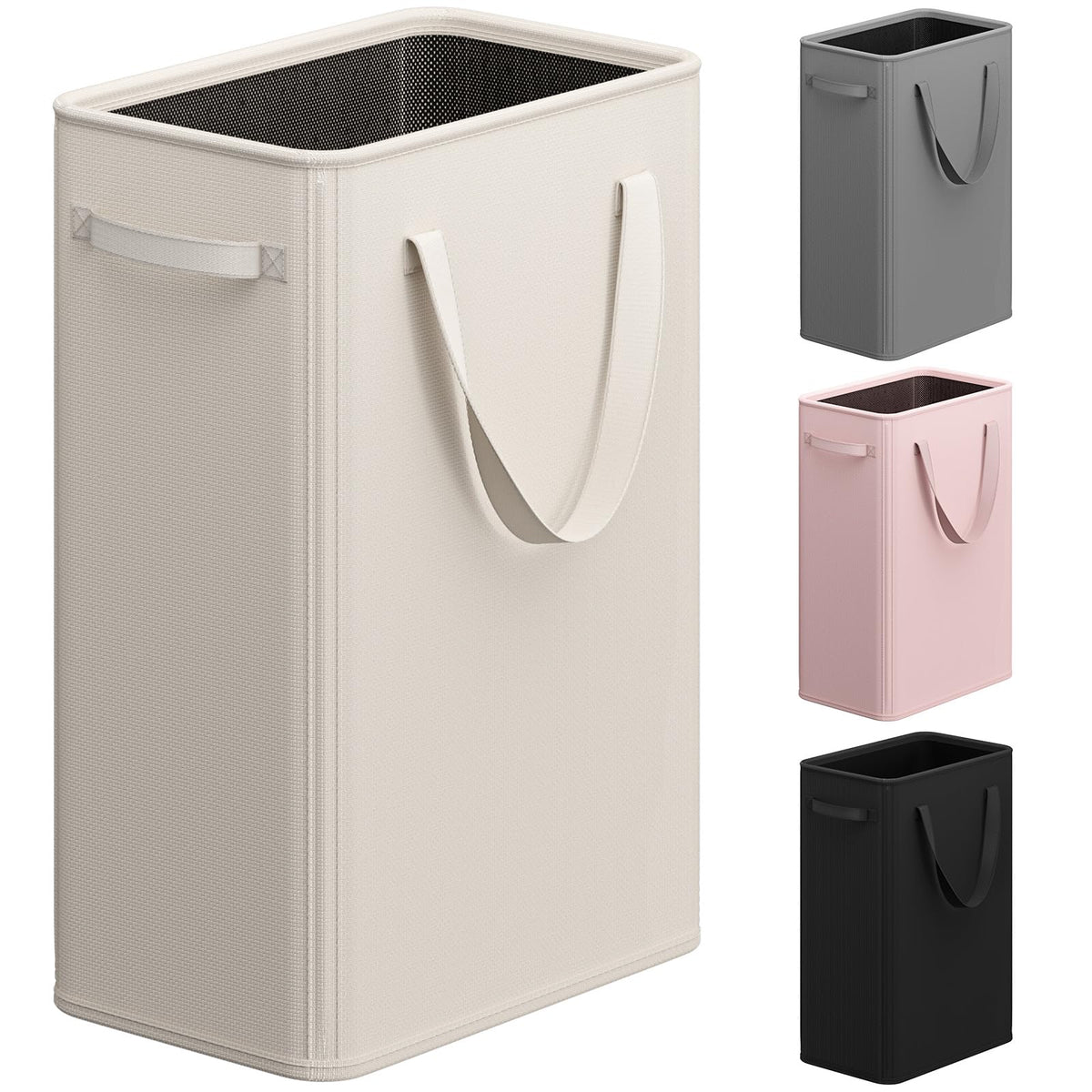 Optish 50L Slim Laundry Hamper, Small Laundry Basket With Handles, Black Narrow Laundry Basket for Dorm, Bedroom, Living Room, Collapsible Laundry Hamper