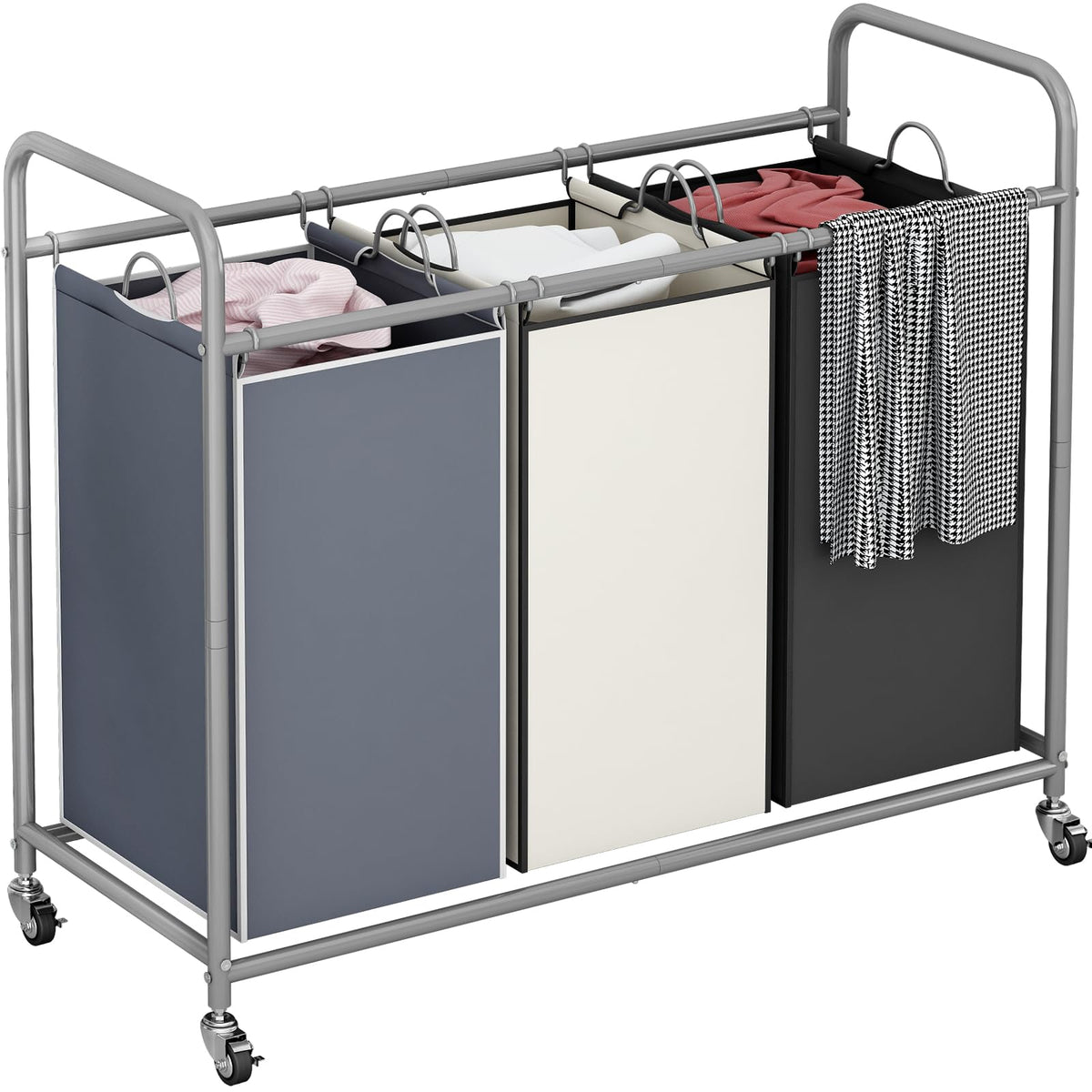 LINZINAR 3 Section Laundry Hamper, Black Laundry Basket 135L Laundry Sorter