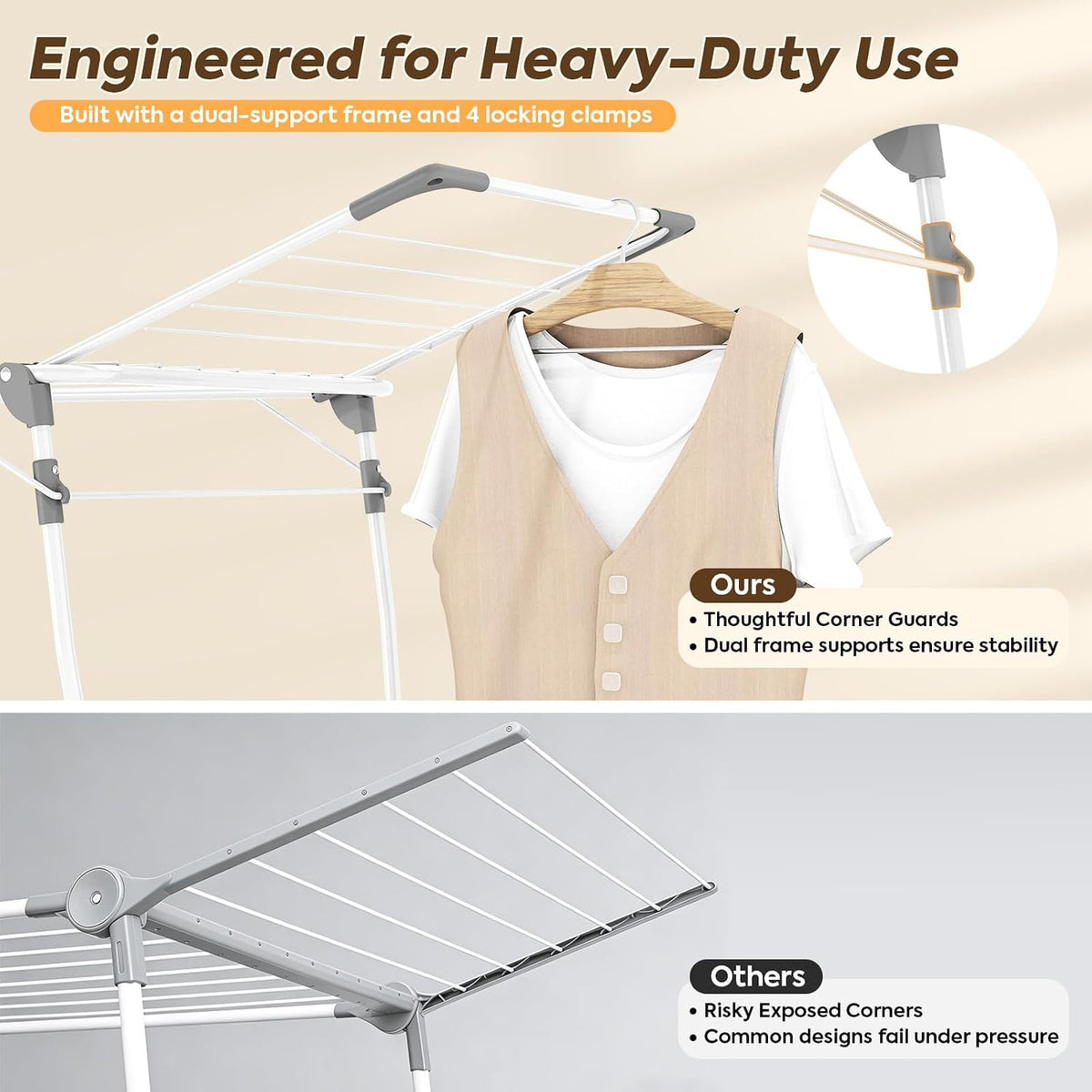KINGBOARD Clothes Drying Rack,68.5" Heavy Duty with Sock Clips,Foldable