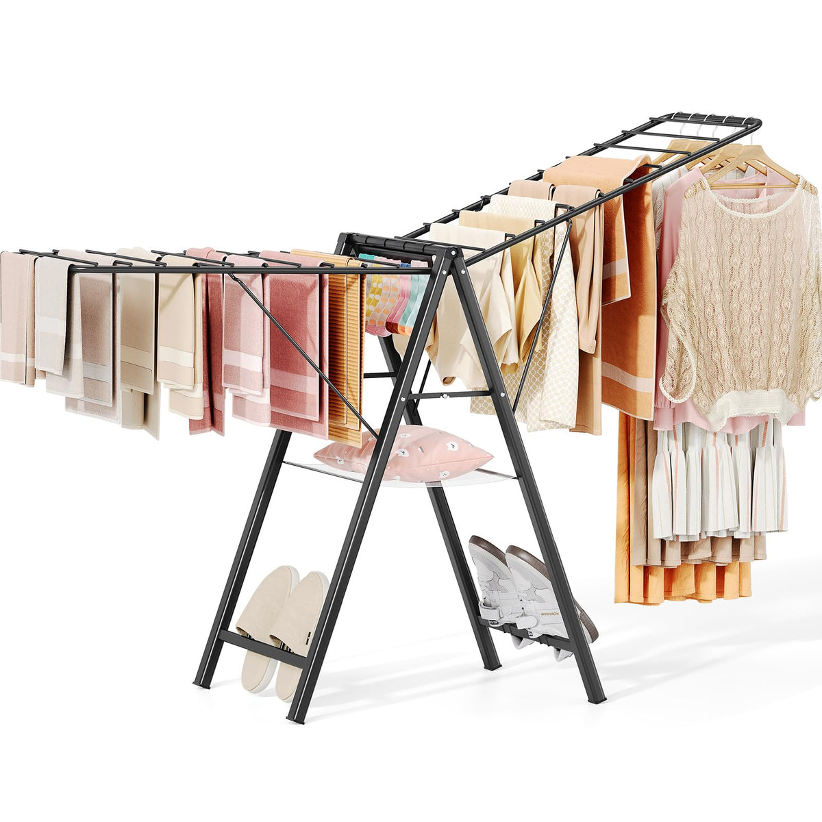 APEXCHASER Clothes Drying Rack, 67.7" L Height Adjustable, Foldable, White