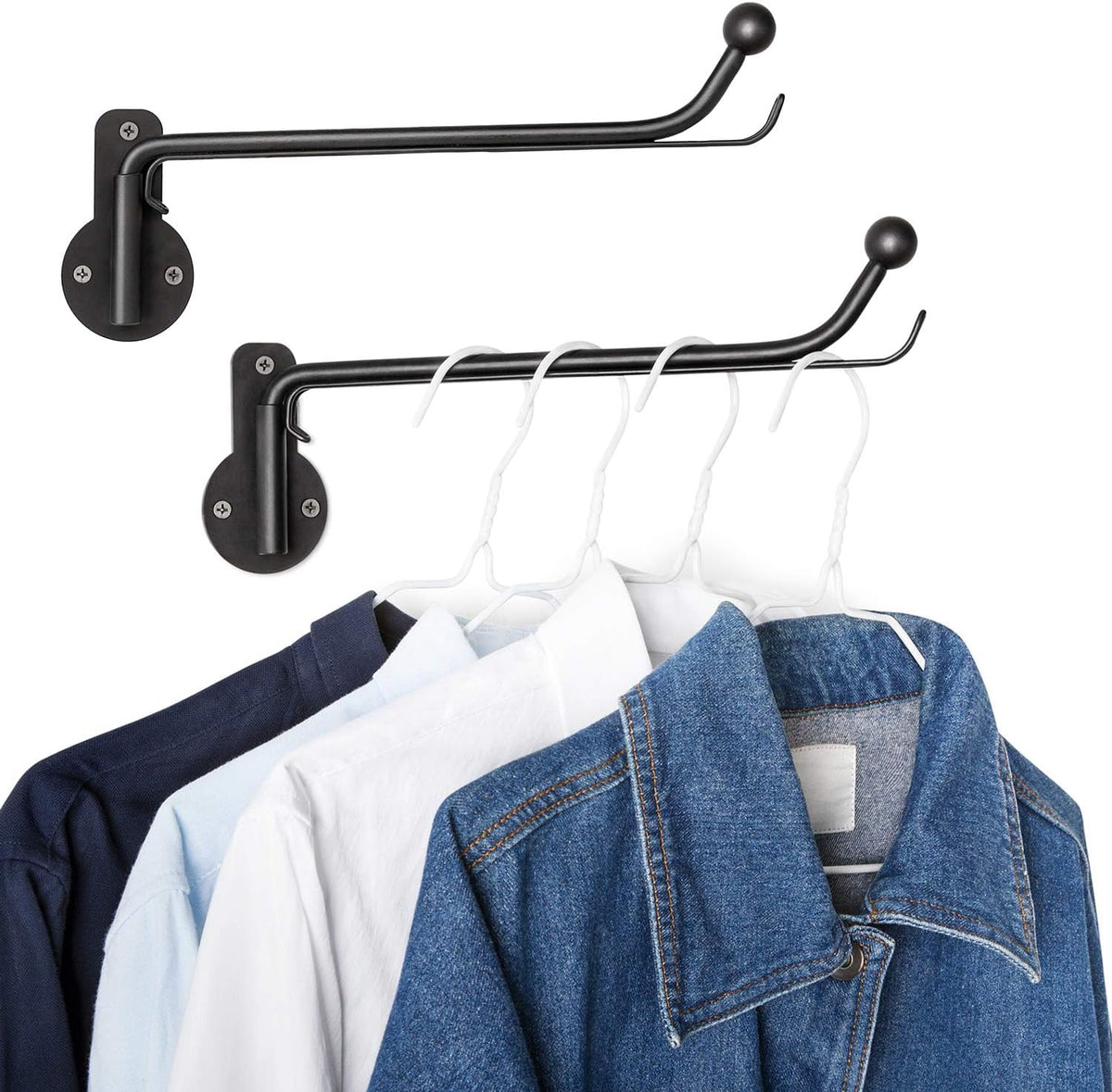 Mkono Wall Mounted Drying Rack Laundry Hook with Swing Arm Valet Rod 2 Pack