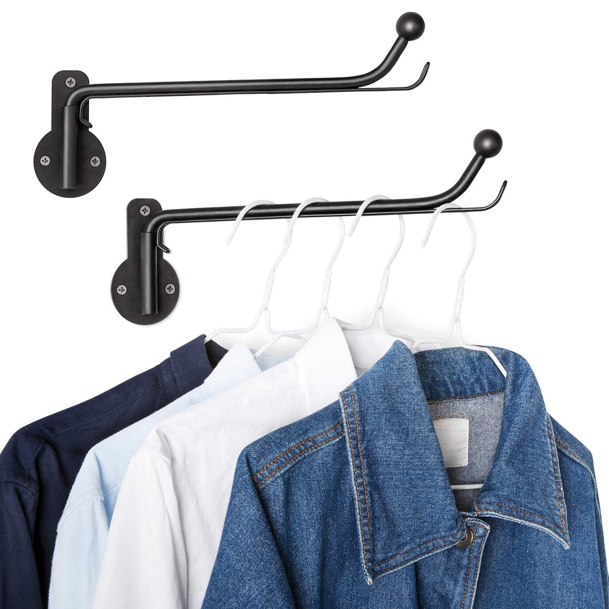 Mkono Wall Mounted Drying Rack Laundry Hook with Swing Arm Valet Rod 2 Pack