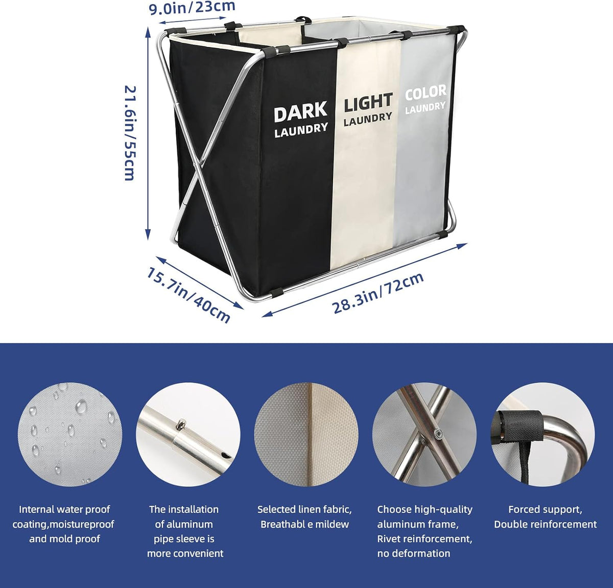 180L Large Laundry Basket, Freestanding Laundry Hamper, Collapsible Tall Clothes Hamper with Handles for Dirty Clothes in the Dorm & Family Closet Storage Container and Organizer (1-Pack)