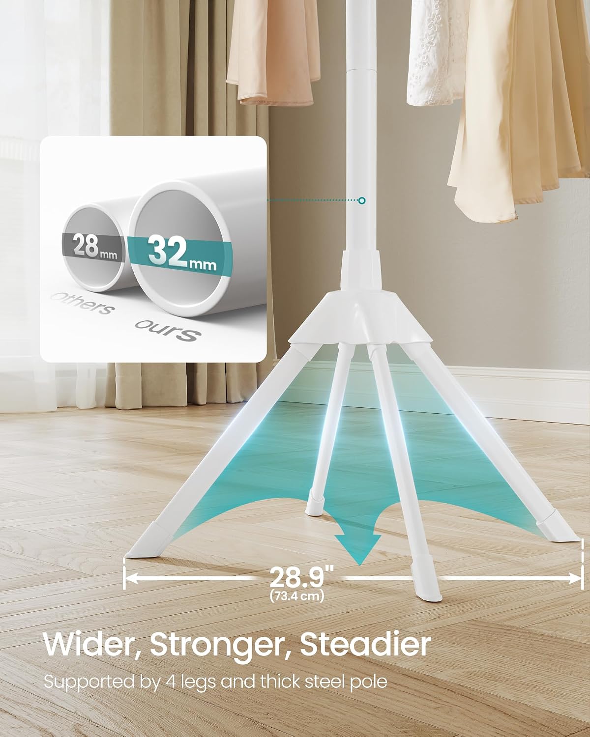 SONGMICS Clothes Drying Rack, Foldable Metal Airer, Bamboo Hanging Rods