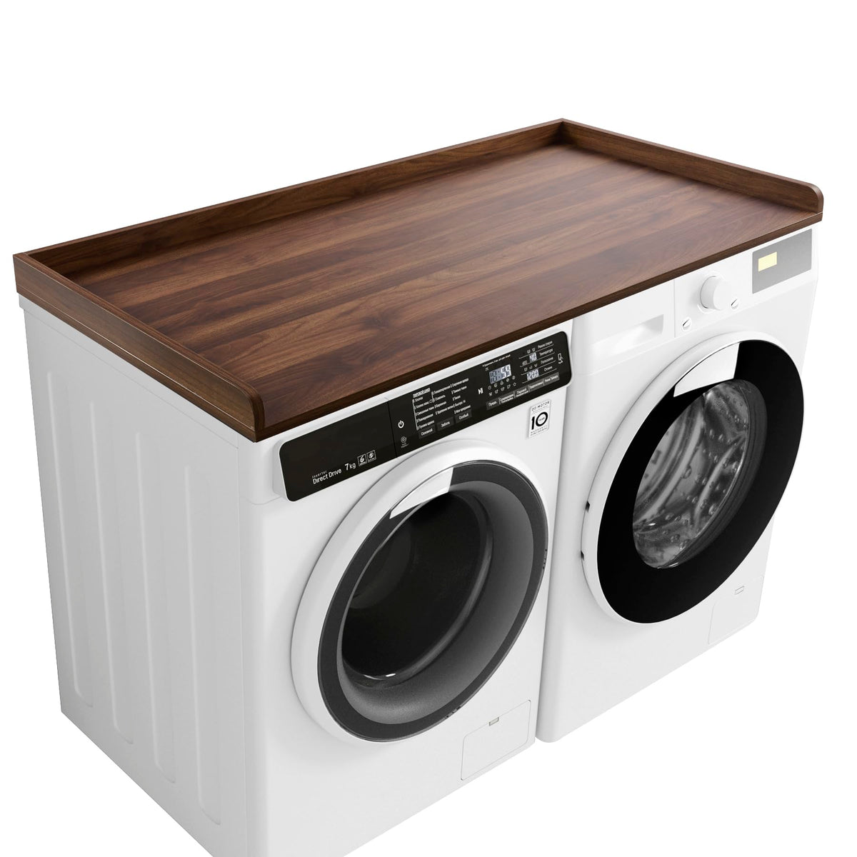 Kaboon Washer Dryer Countertop 58" x 28" Extra Large Version, Melamine Countertop with 3.5" Edge Rails, Laundry Room Organization, Dark Walnut