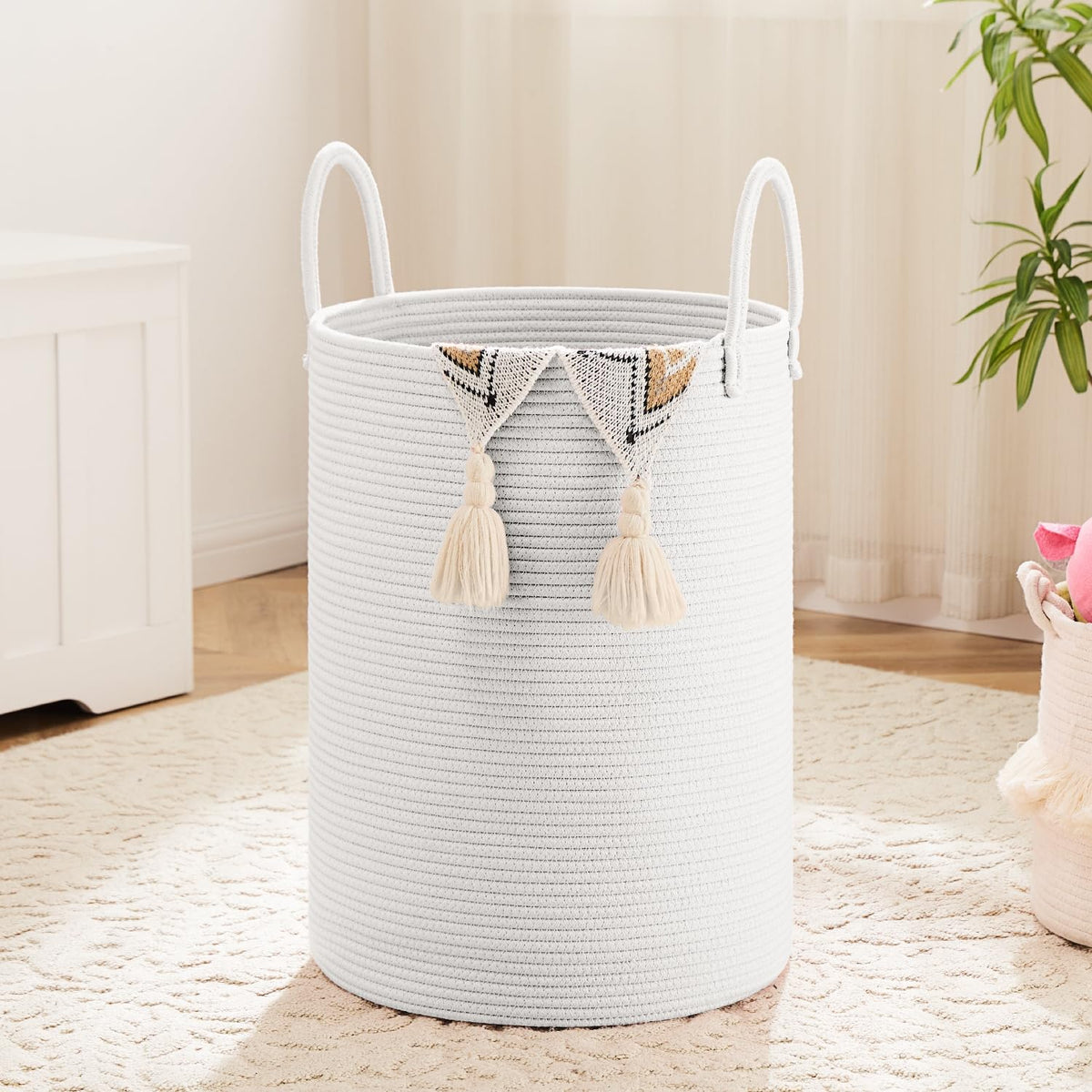 Artfeel Laundry Basket,Woven Cotton Rope Laundry Hamper,60L for Decor Storage of Dirty Clothes,Toys and Blankets in Bathroom,Baby Room and Living Room