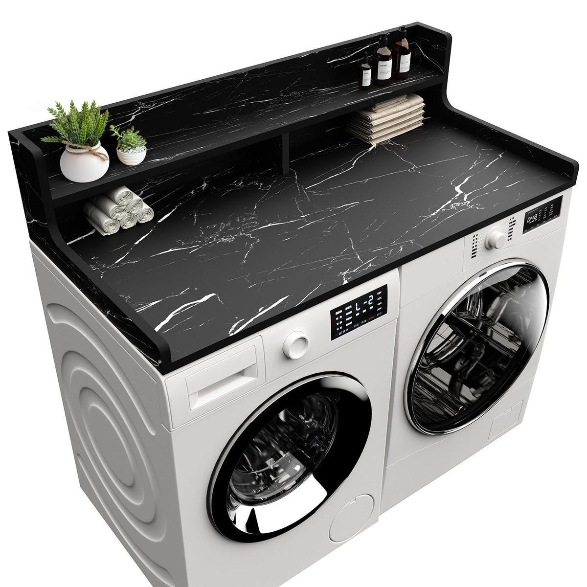 Washer Dryer Countertop, 54" x 27.55" 2-Tier Washer Dryer Topper with Edge, for Laundry Room Organization Rustic Brown
