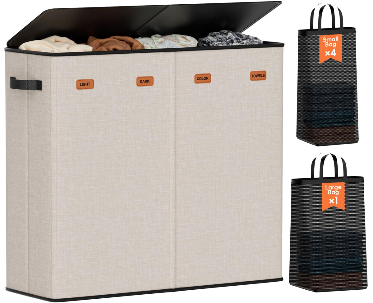 Laundry hamper 3 Section, XL Clothes Hamper with Lid & Inner Bag