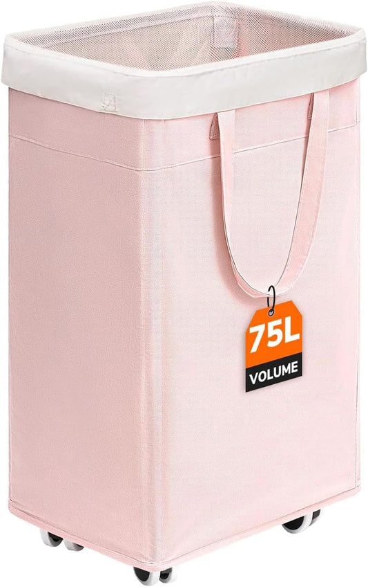CHICVITA 75L Rolling Laundry Basket with Wheels Removable Wash Bag, Pink