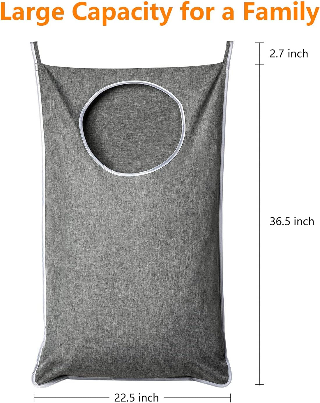 ANSTROUT XL Hanging Laundry Hamper, Extra Large Tear-resistance Door Hamper with 2 Types Hooks for Dirty Clothes, Save Bathroom Space Hanging Laundry Bag (36.5x 22 Inch,Grey)