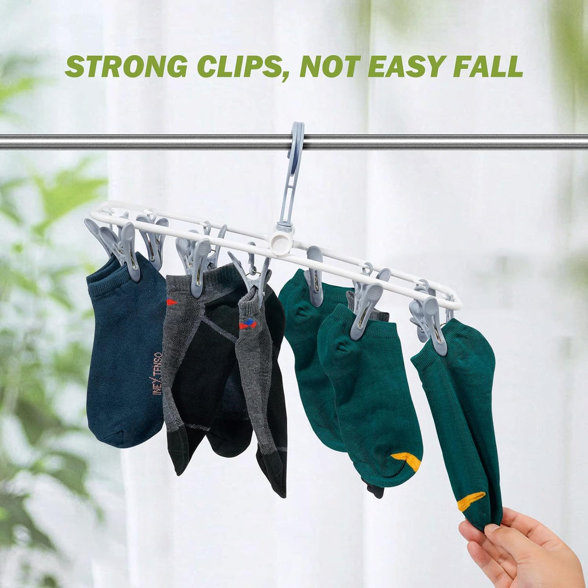 Clothes Drying Hanger with 12 Clips, 2 Pack Folding Portable Hanging Drying Rack,Drip Foldable Hanging Rack, 360° Rotatable Hook for Drying Towels Bras Baby Clothes Gloves Plastic(Blue&Purple)