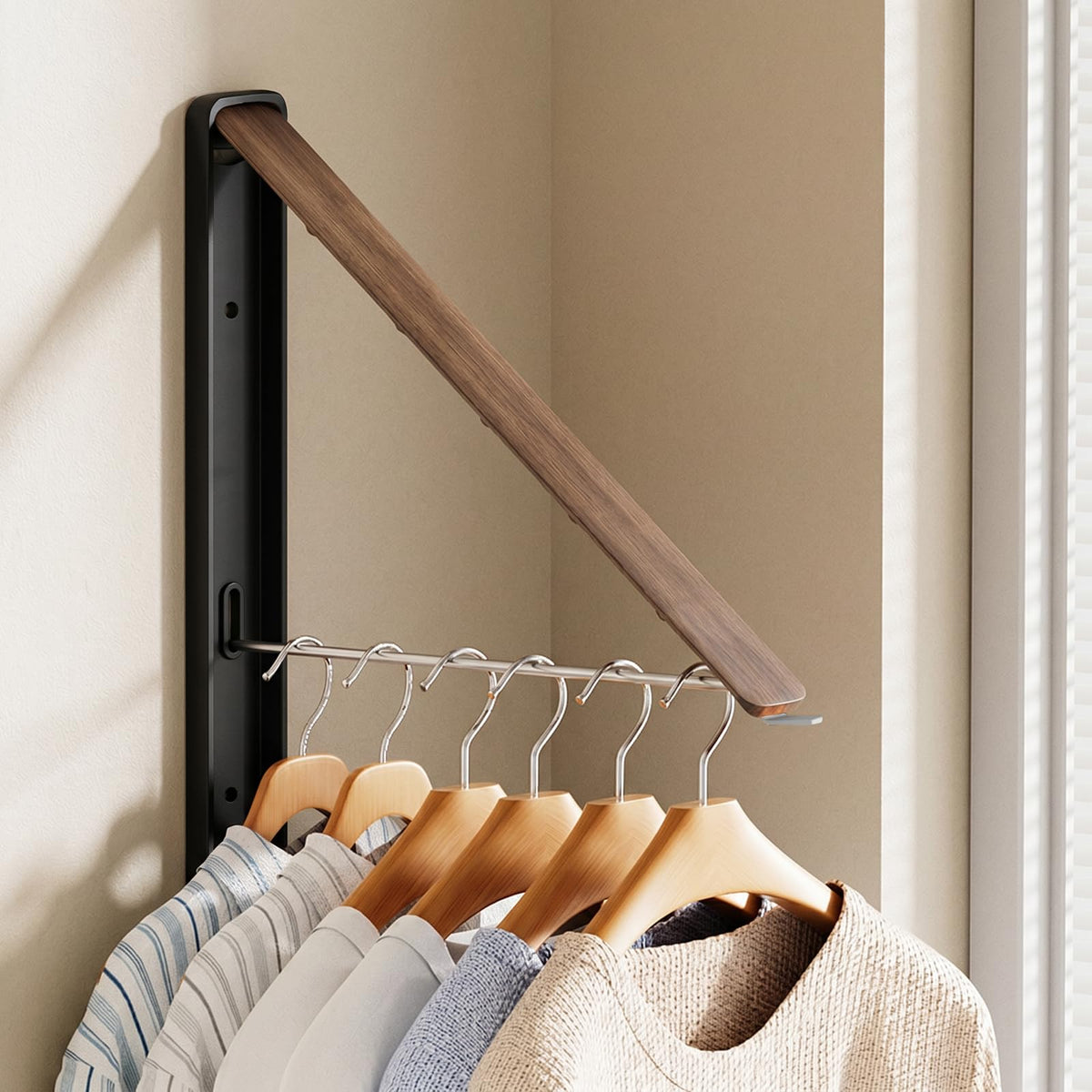Clothes Drying Rack, Laundry Room Wall Mounted Retractable Clothes Hanger Drying Rack, Laundry Clothing Drying Rack Folding Indoor or Outdoor, Easy Installation Aluminium Dryer, 1pcs(White)