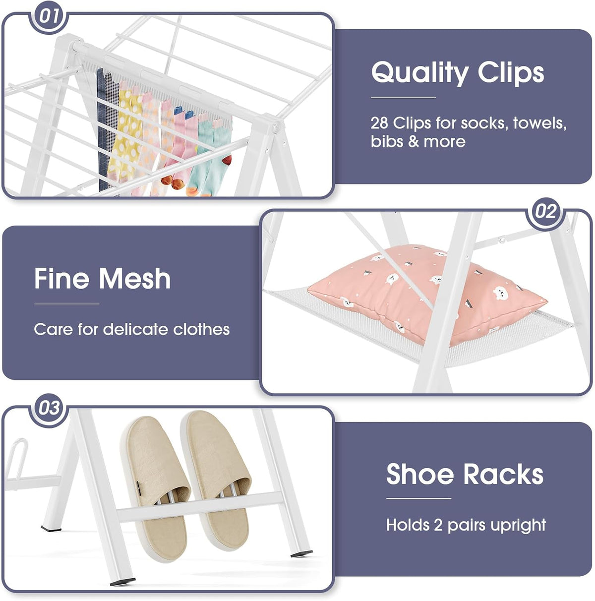 APEXCHASER Clothes Drying Rack, 67.7" L Height Adjustable, Foldable, White