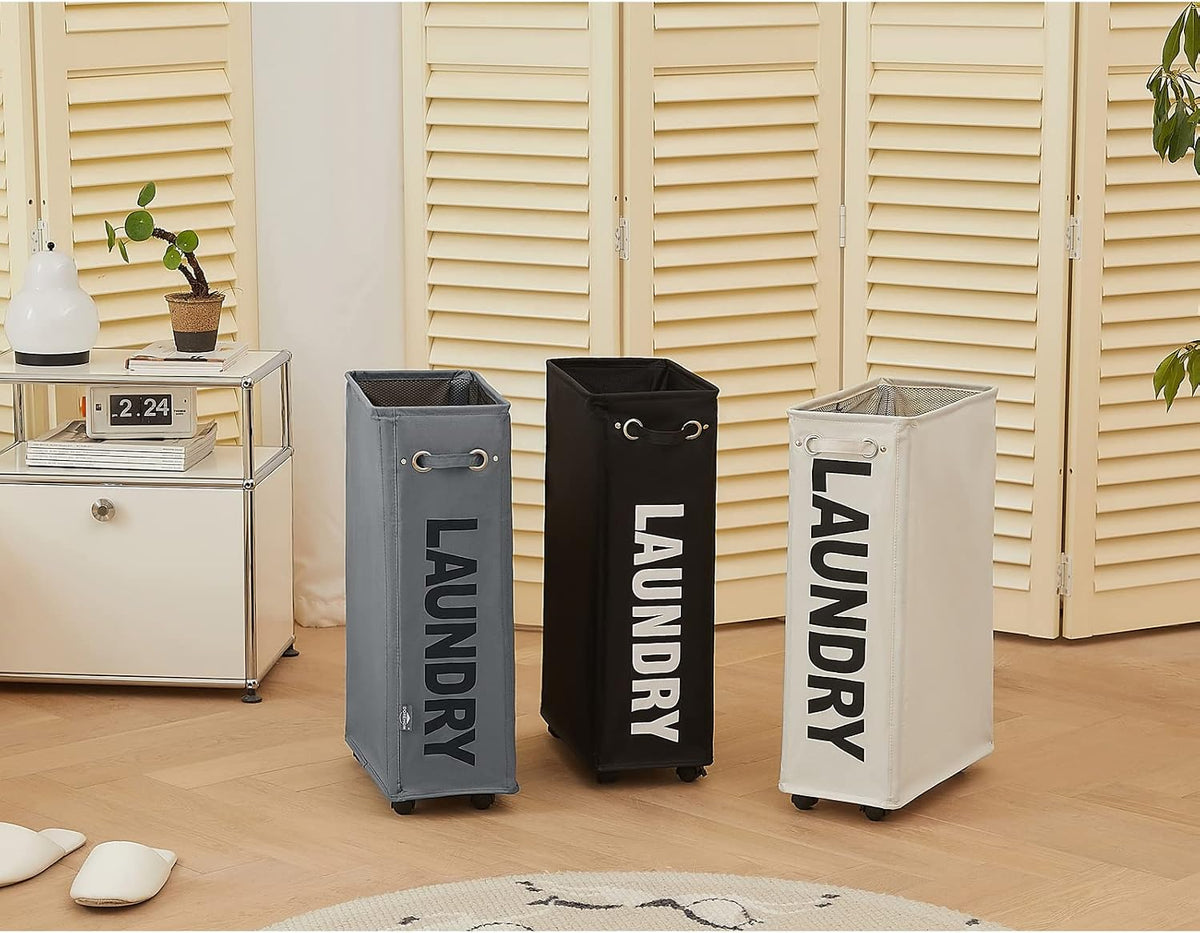 DOKEHOM 52L Slim Rolling Laundry Basket Hamper, Narrow on Wheels, Grey