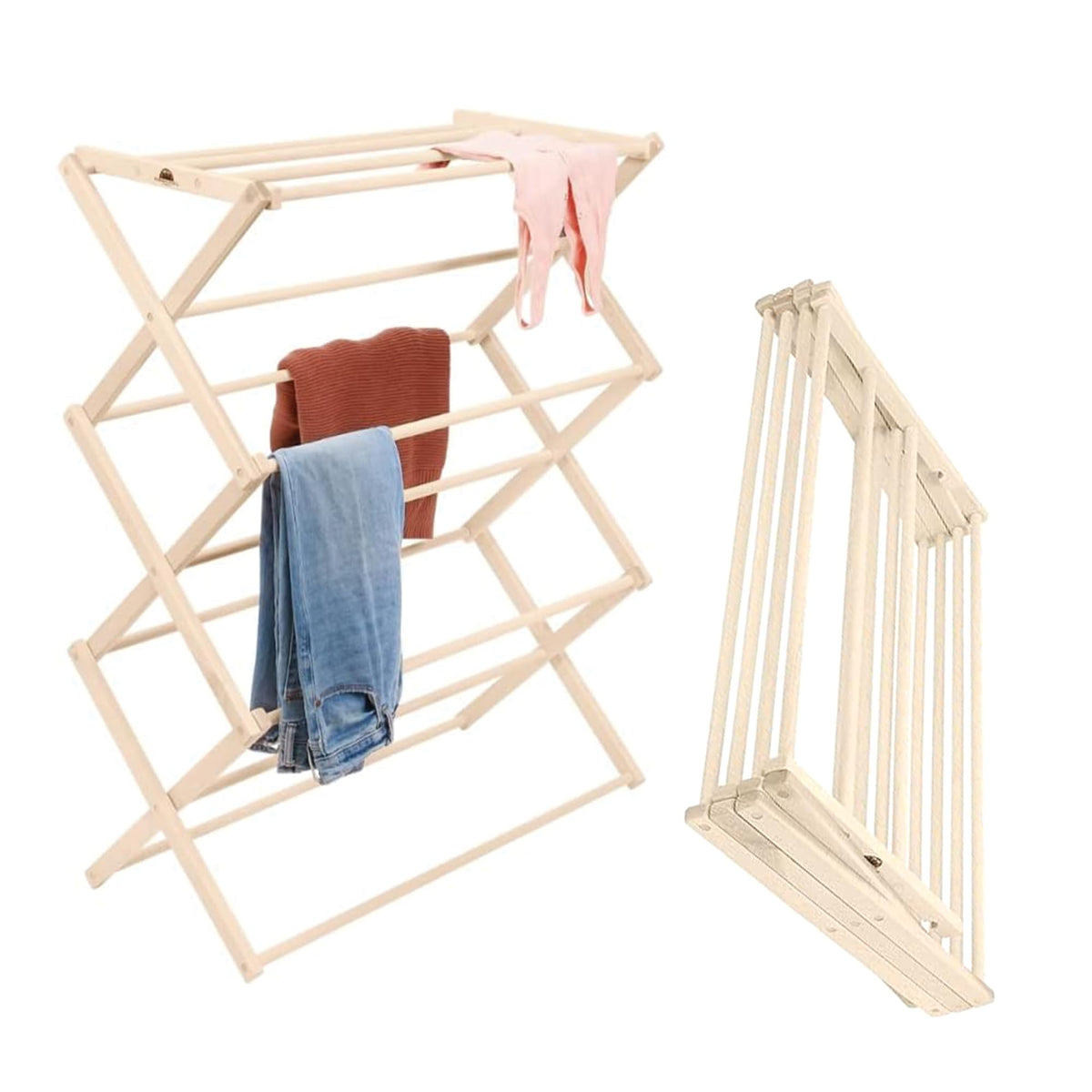 Pennsylvania Woodworks Premium American Maple Clothes Drying Rack - Handcrafted in Pennsylvania - Solid Wood Construction, Collapsible, Eco-Friendly Laundry Solution (Large)