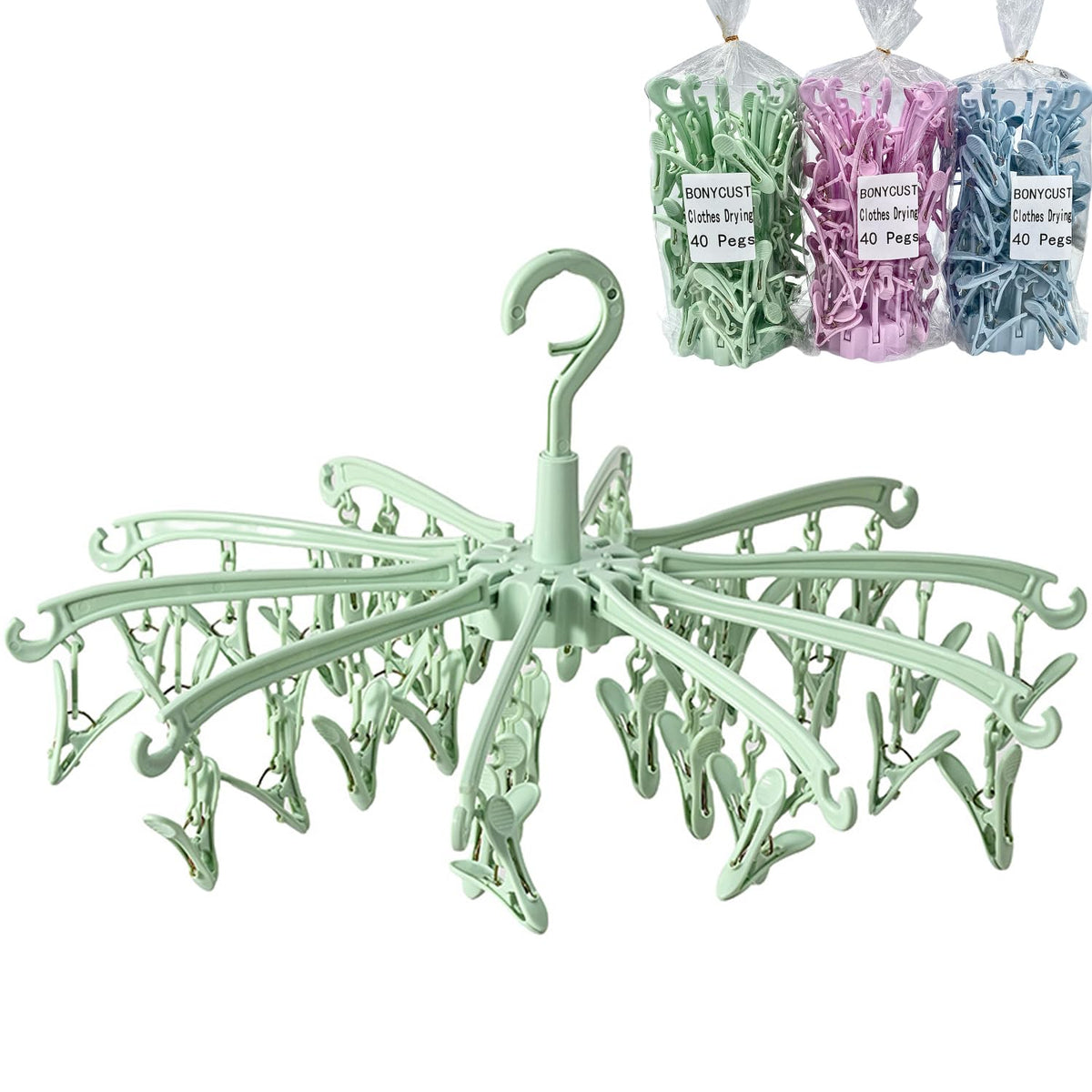 Foldable Drying Rack with 24 Clips for Drying Socks Lingerie Baby Clothes Drying Towels Rotatable Sock Drying Rack