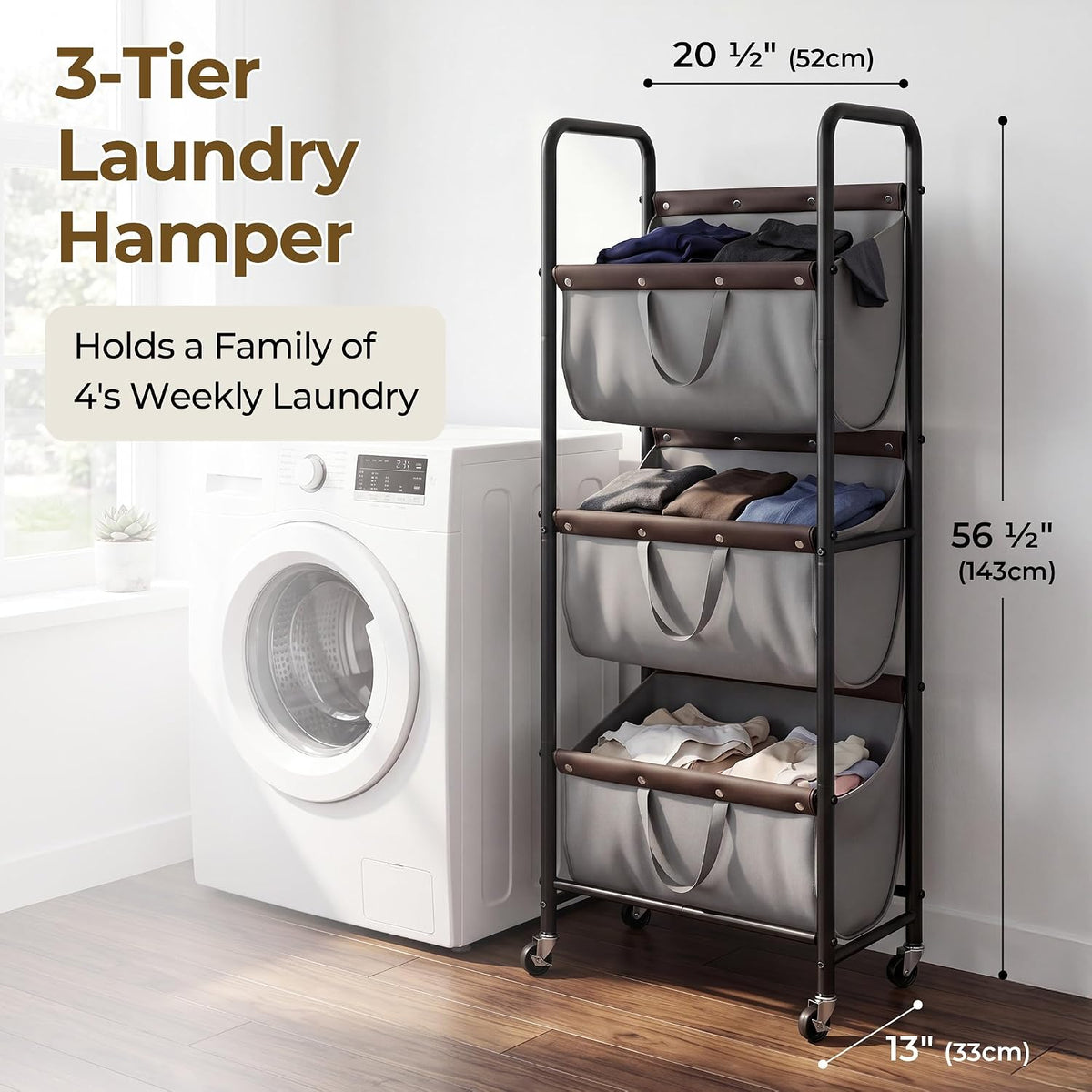 GRANNY SAYS 3 Tiered Laundry Sorter, Narrow Hamper Cart with Wheels