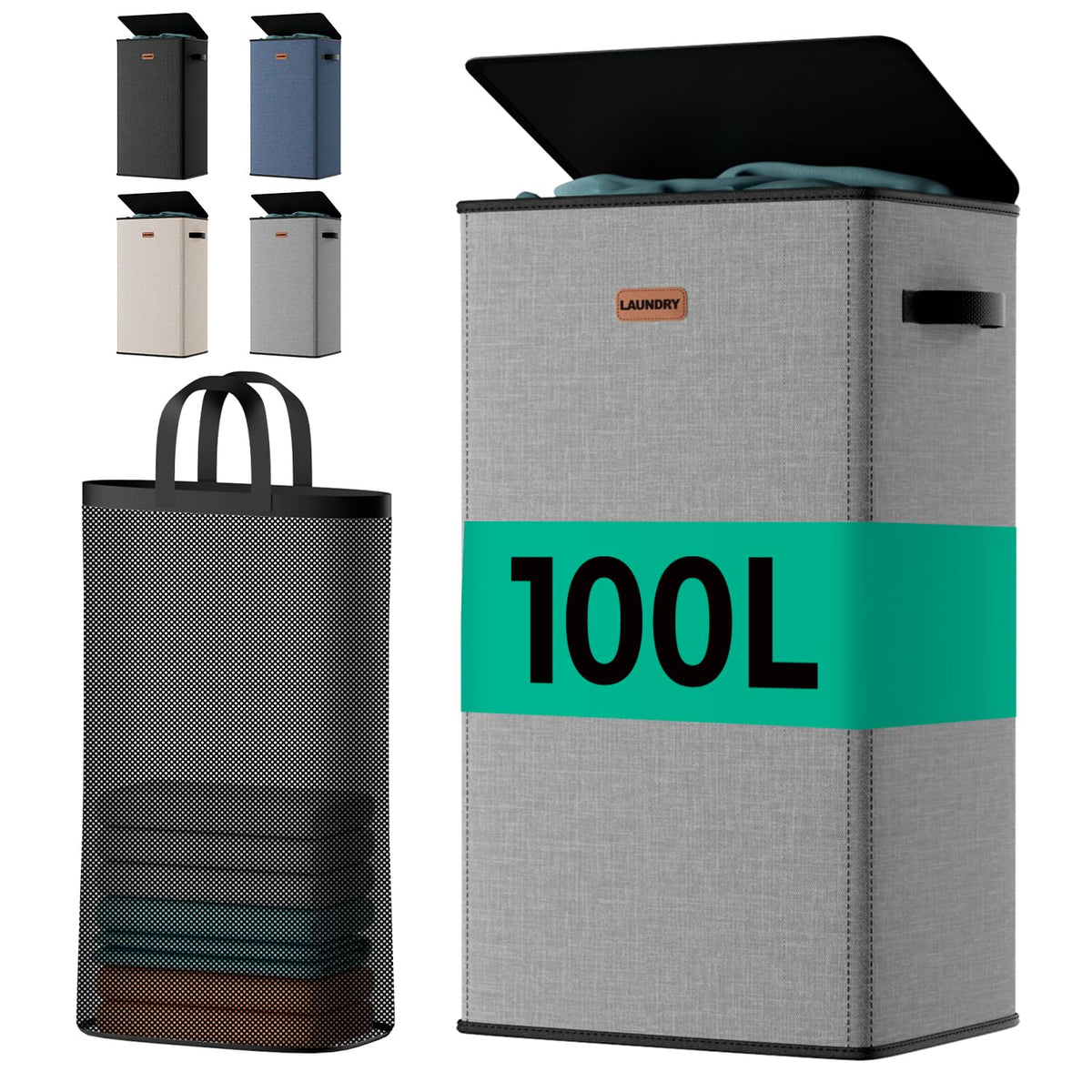 100L Large Capacity Laundry Hamper, Collapsible Laundry Basket Space-Saving, Clothes Hamper with Lid and Removable Bag for Bathroom Bedroom Laundry Room Dorm
