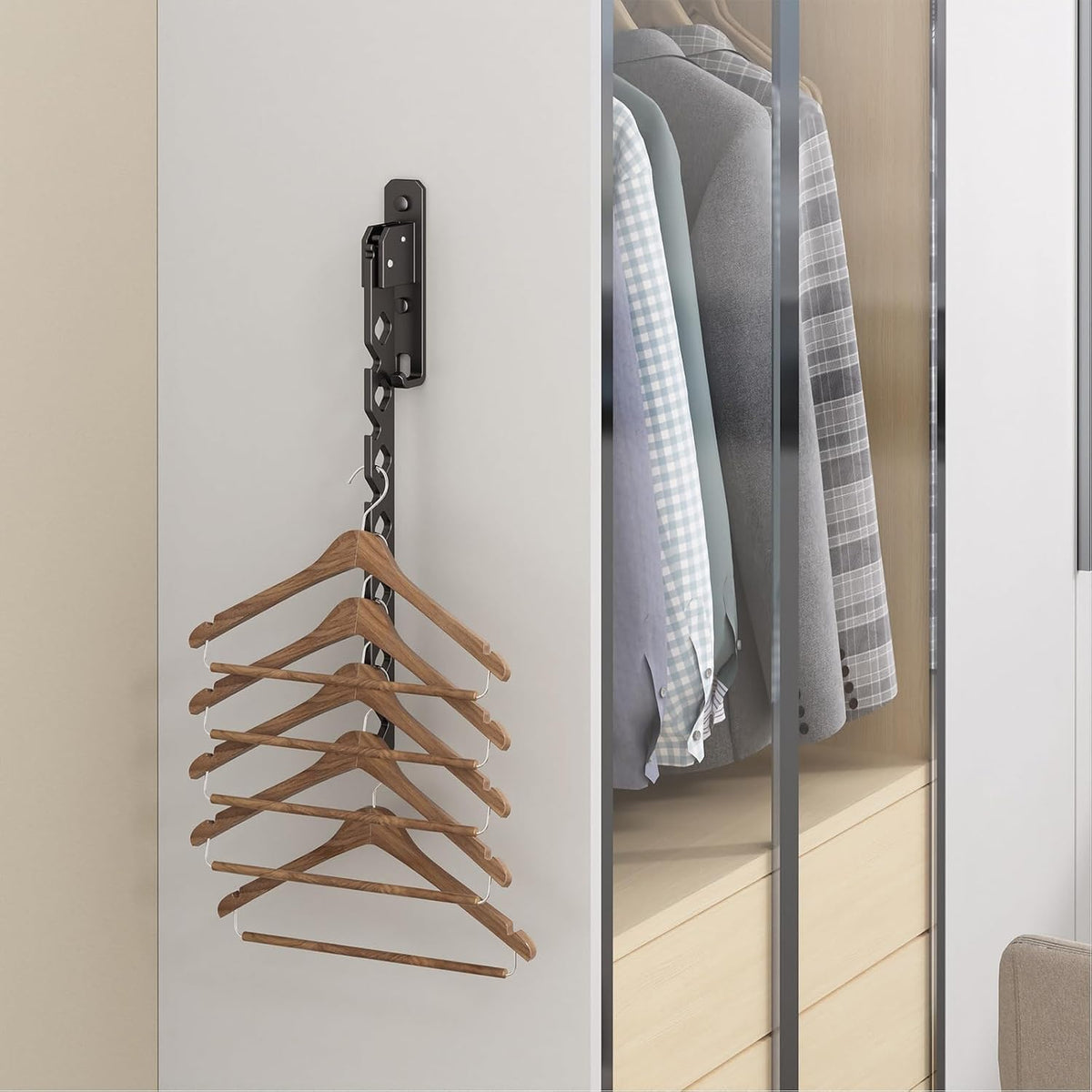 Wall Mounted Clothes Drying Rack, Wall Clothes Hanger Foldable, Laundry Hanger Hook for Bathroom, Wall Clothes Rack Indoor, Perfect for Small Spaces, Matte Black
