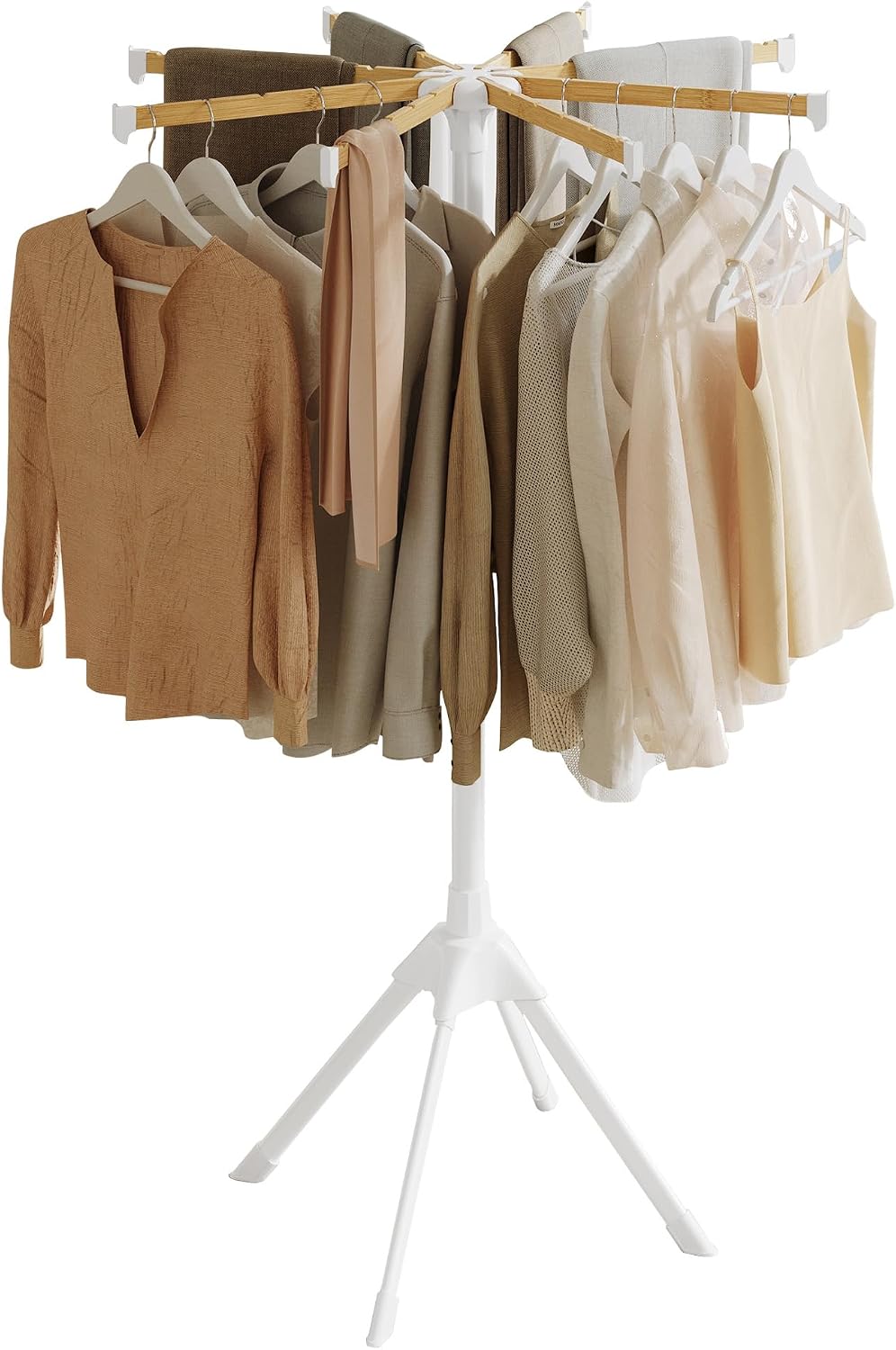 SONGMICS Clothes Drying Rack, Foldable Metal Airer, Bamboo Hanging Rods
