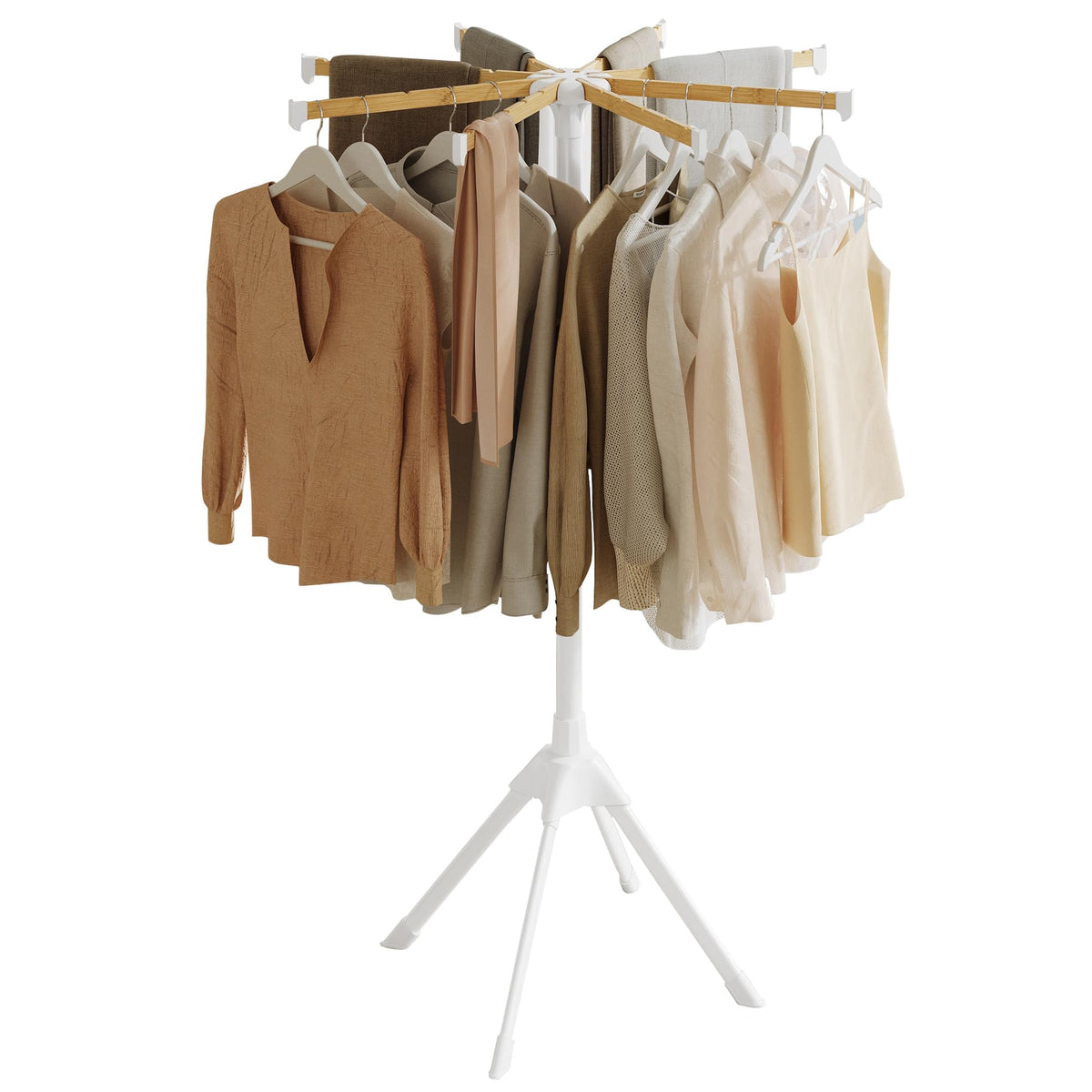 SONGMICS Clothes Drying Rack, Foldable Metal Airer, Bamboo Hanging Rods