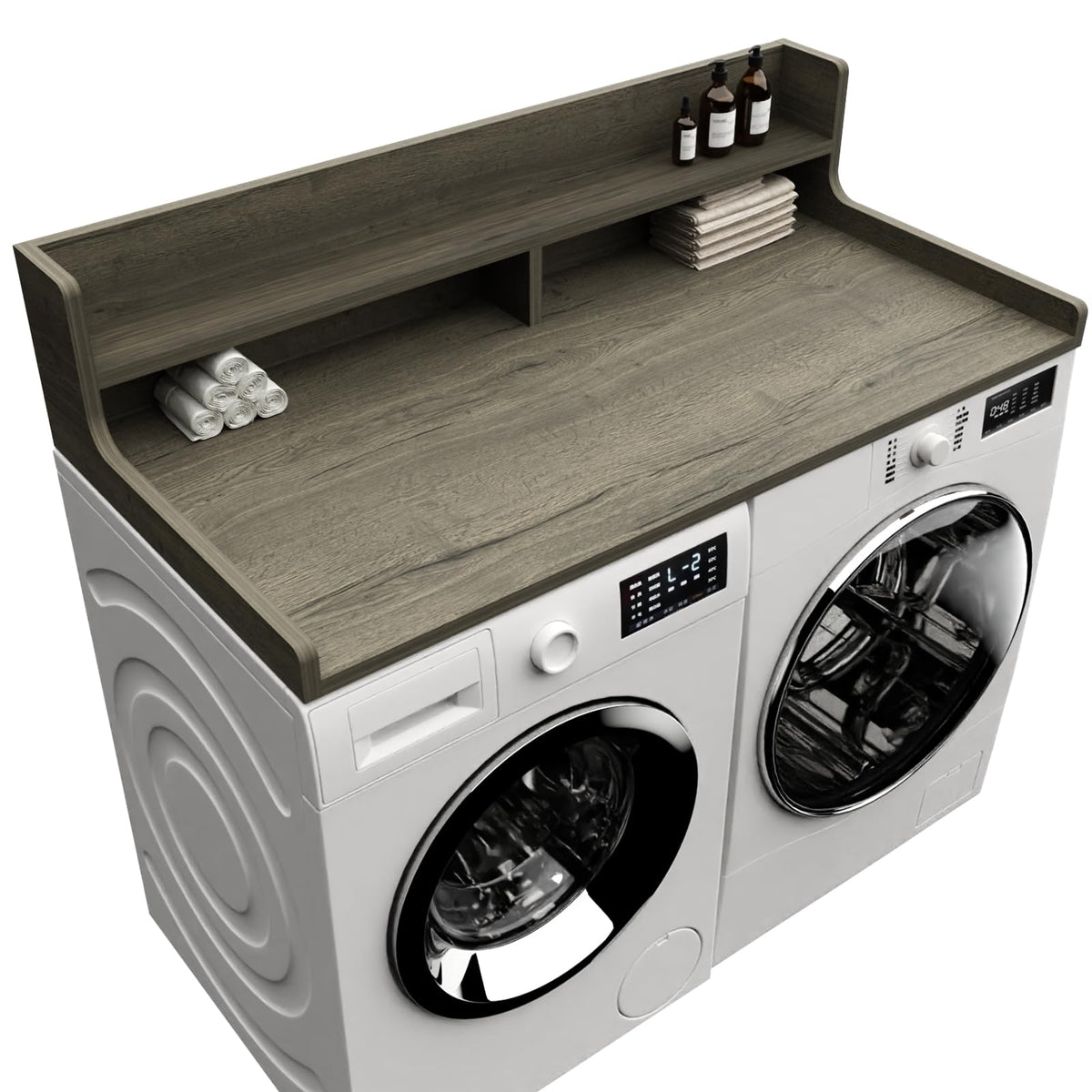 Washer Dryer Countertop, 54" x 27.55" 2-Tier Washer Dryer Topper with Edge, for Laundry Room Organization Rustic Brown