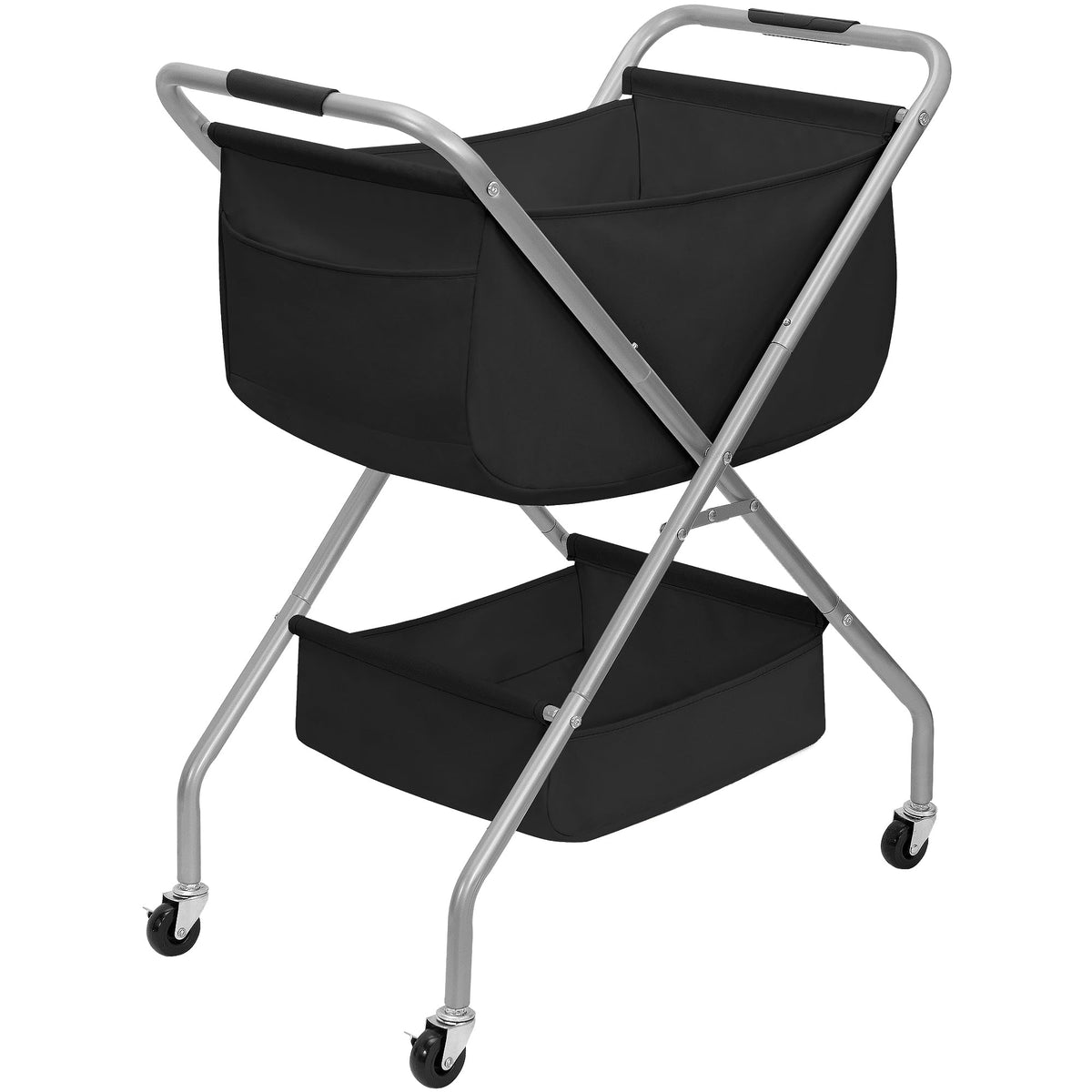 STORAGE MANIAC Collapsible Laundry Cart with Wheels 31.5"H Rolling Laundry Hamper Clothes Basket with Wheels, Canvas Liner Sturdy Steel Frame Folding for Small Narrow Space Easy Storage, Beige