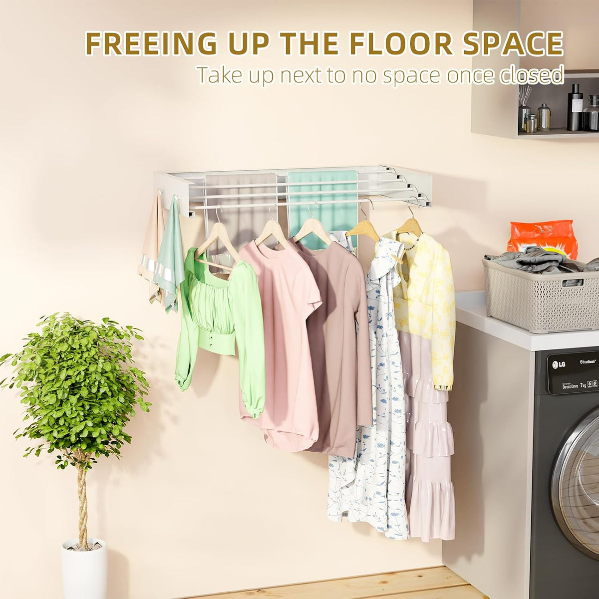 BAKON Wall Mounted Clothes Drying Rack 23.6'',Space Saving for Laundry Room