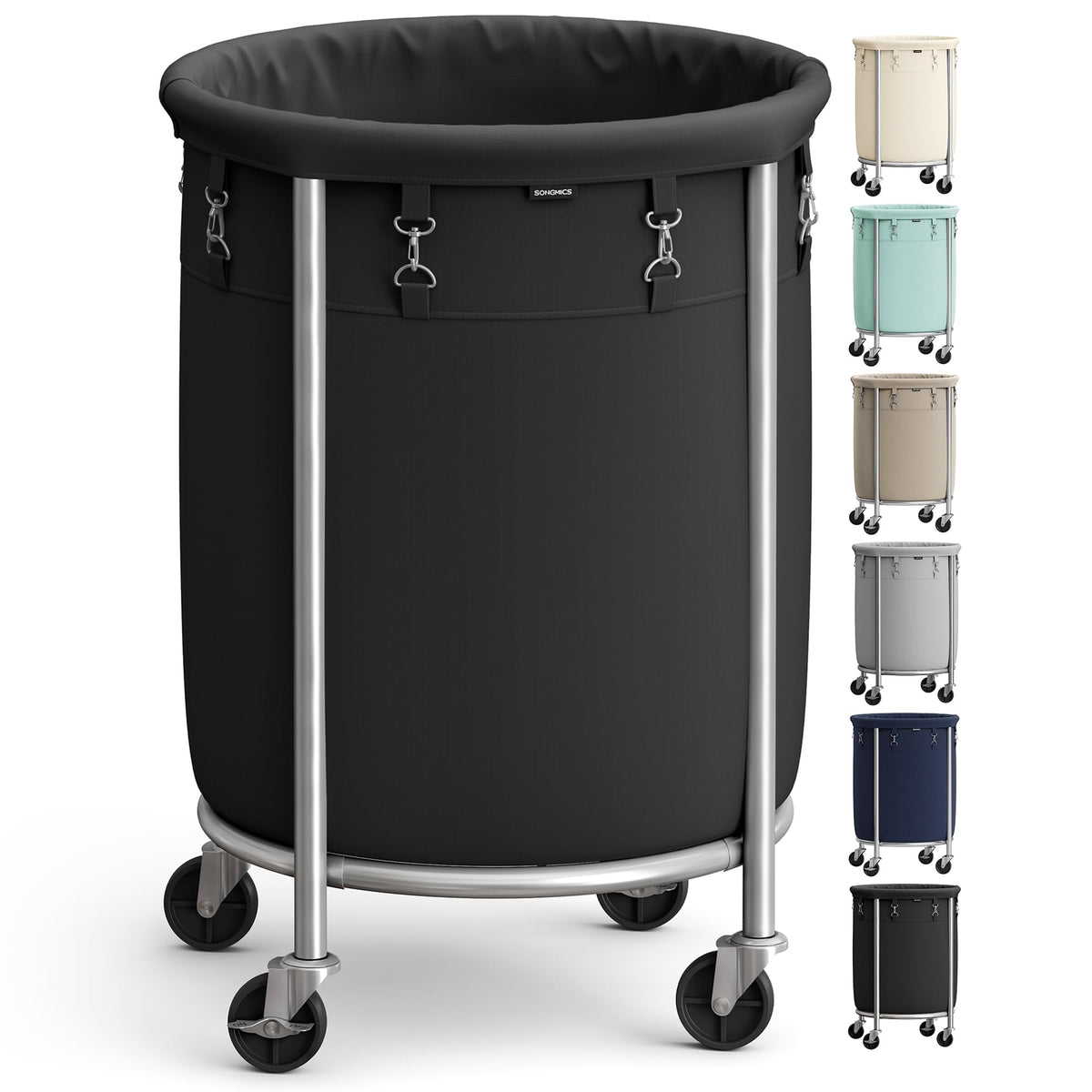 SONGMICS Laundry Basket with Wheels,190L, Steel Frame, Removable Bag