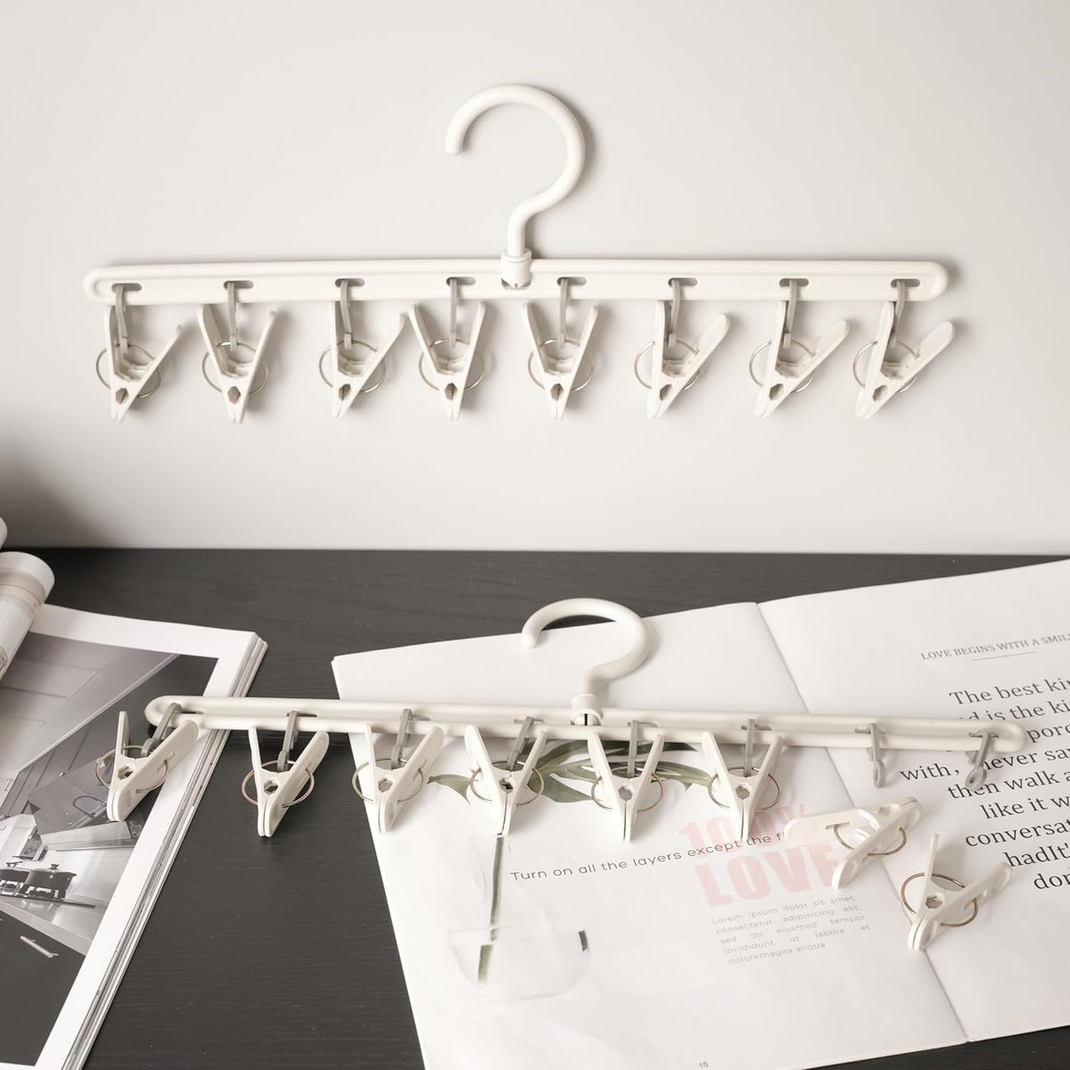 Foshine Clothes Hanger 2 Pack with 8 Clips,Clothes Drying Racks for Drying