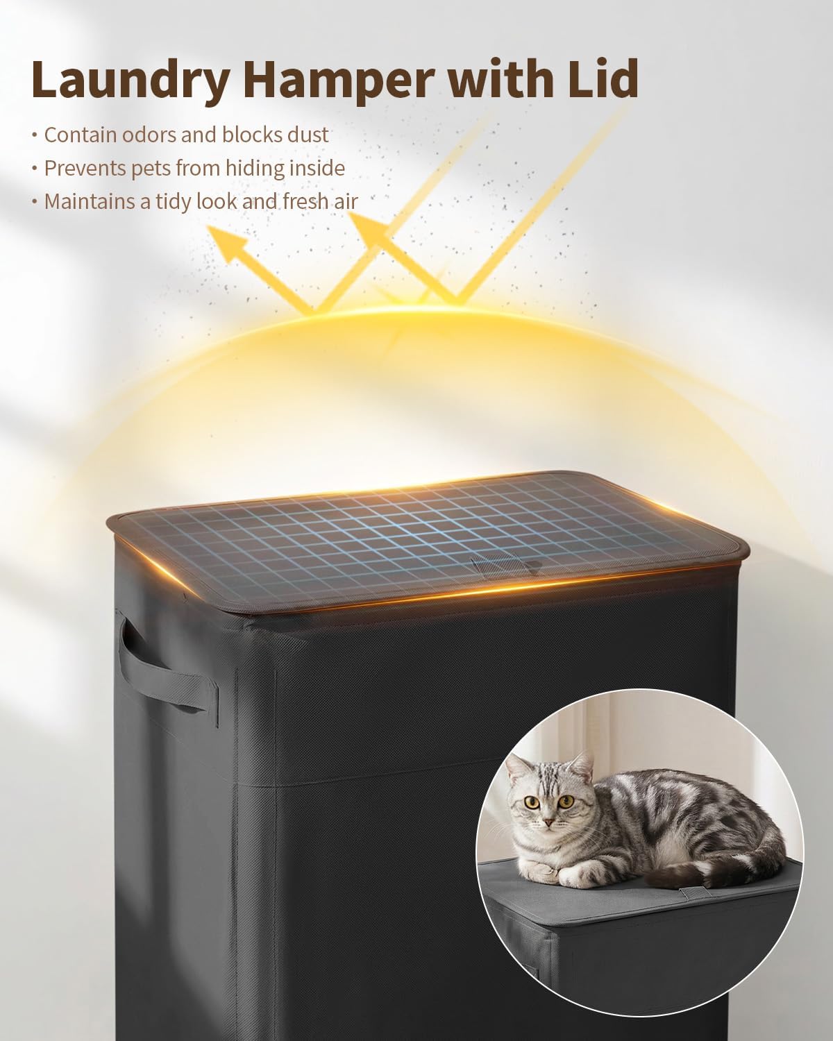 85L Laundry Hamper with Lid, Large Clothes Hamper, Black