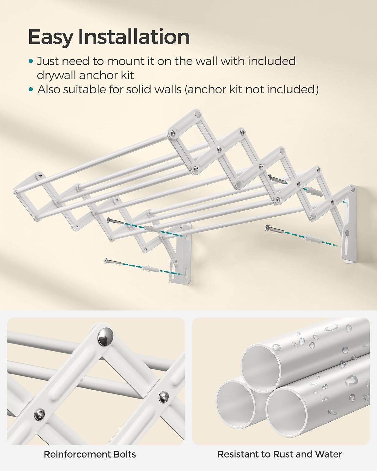 SONGMICS Clothes Drying Rack, Wall-Mounted, 9 Staggered Hanging Rods