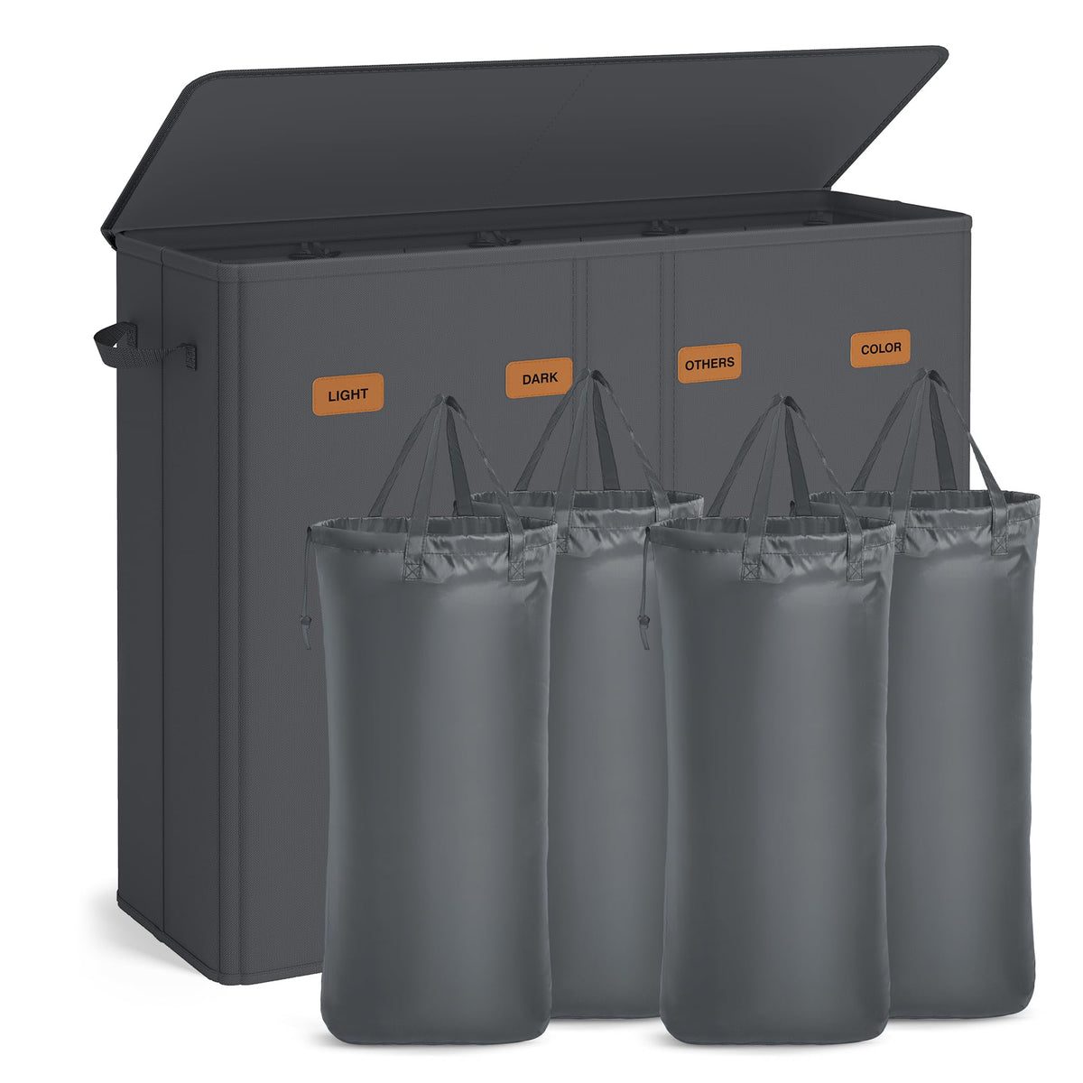 SONGMICS 160L Laundry Hamper, 4-Compartment Laundry Sorter with Lid
