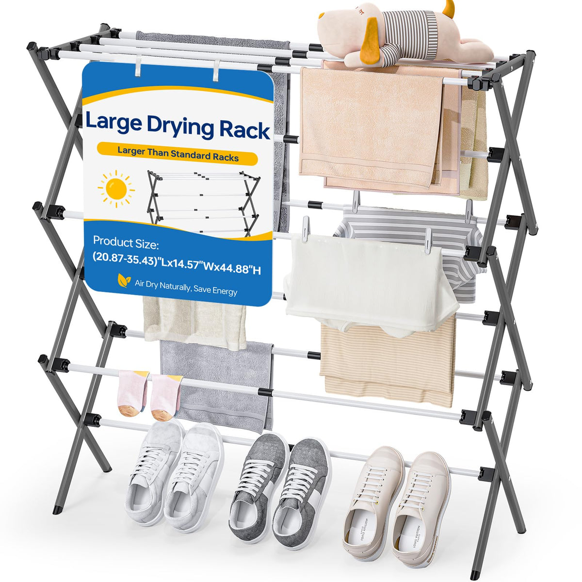 APEXCHASER Extra Large Clothes Drying Rack, 14.57" D × 44.88" H