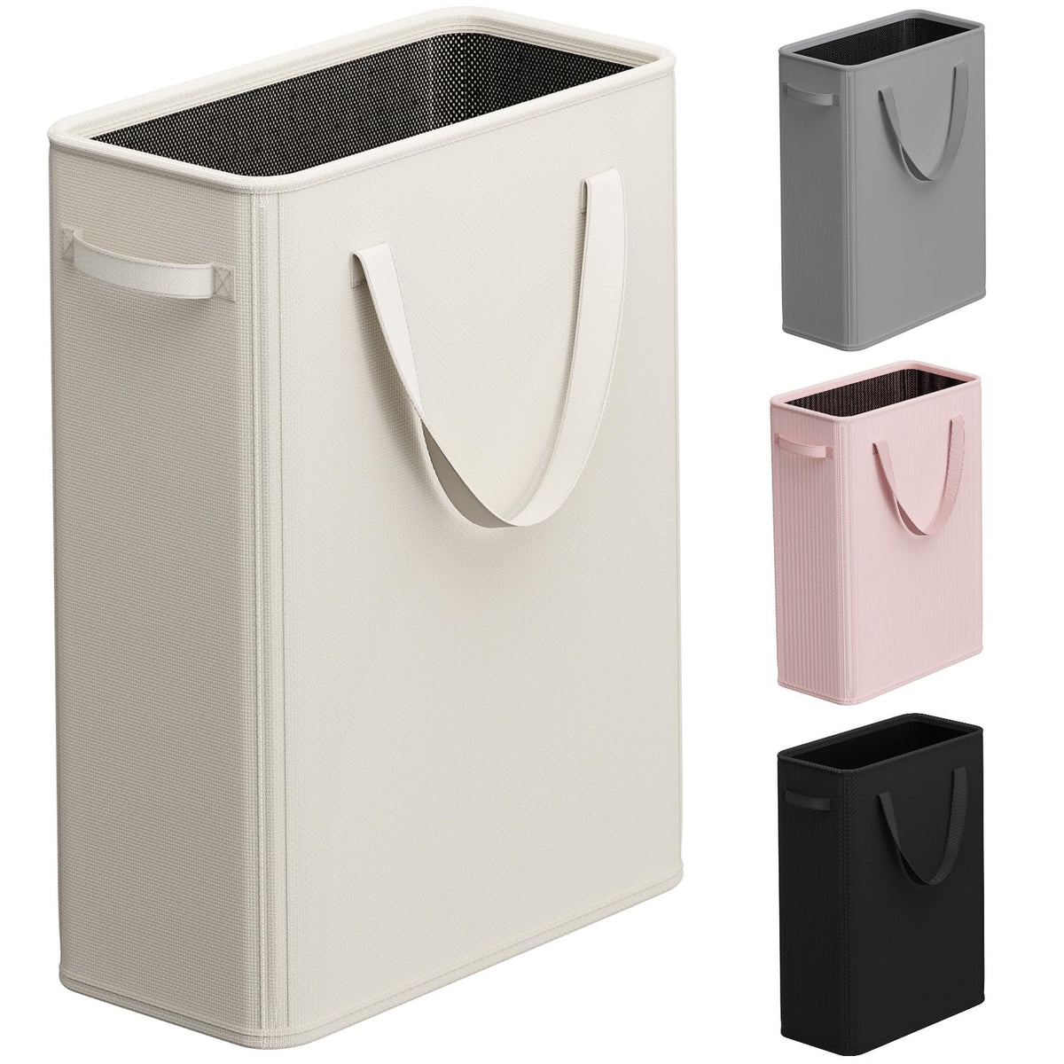 Optish 50L Slim Laundry Hamper, Small Laundry Basket With Handles, Black Narrow Laundry Basket for Dorm, Bedroom, Living Room, Collapsible Laundry Hamper