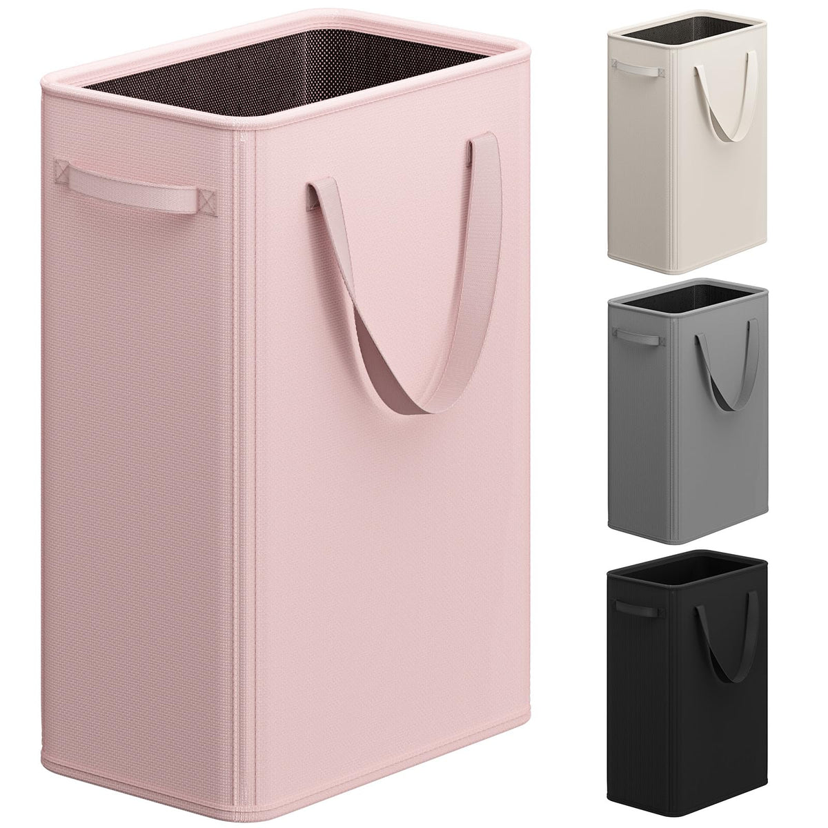 Optish 50L Slim Laundry Hamper, Small Laundry Basket With Handles, Black Narrow Laundry Basket for Dorm, Bedroom, Living Room, Collapsible Laundry Hamper