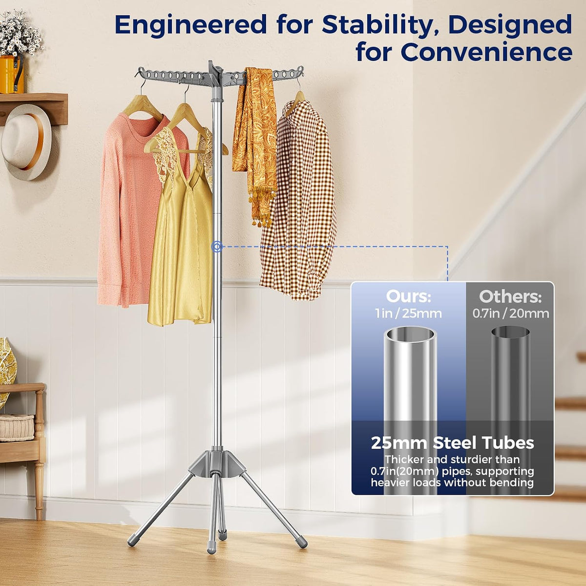 KINGBOARD Clothes Drying Rack, 59" H Laundry Drying Rack, 3 Rotatable Arms