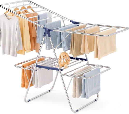 Stainless Steel 2-Tier Foldable Clothes Drying Rack, 57 Inches Max Height