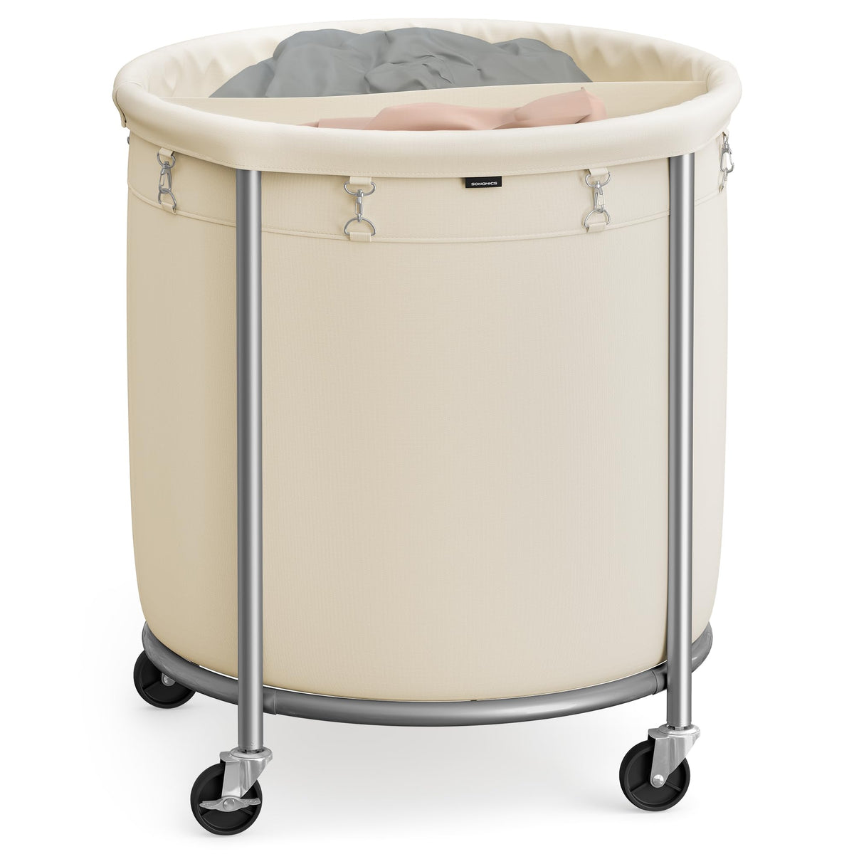 SONGMICS Laundry Basket with Wheels,190L, Steel Frame, Removable Bag