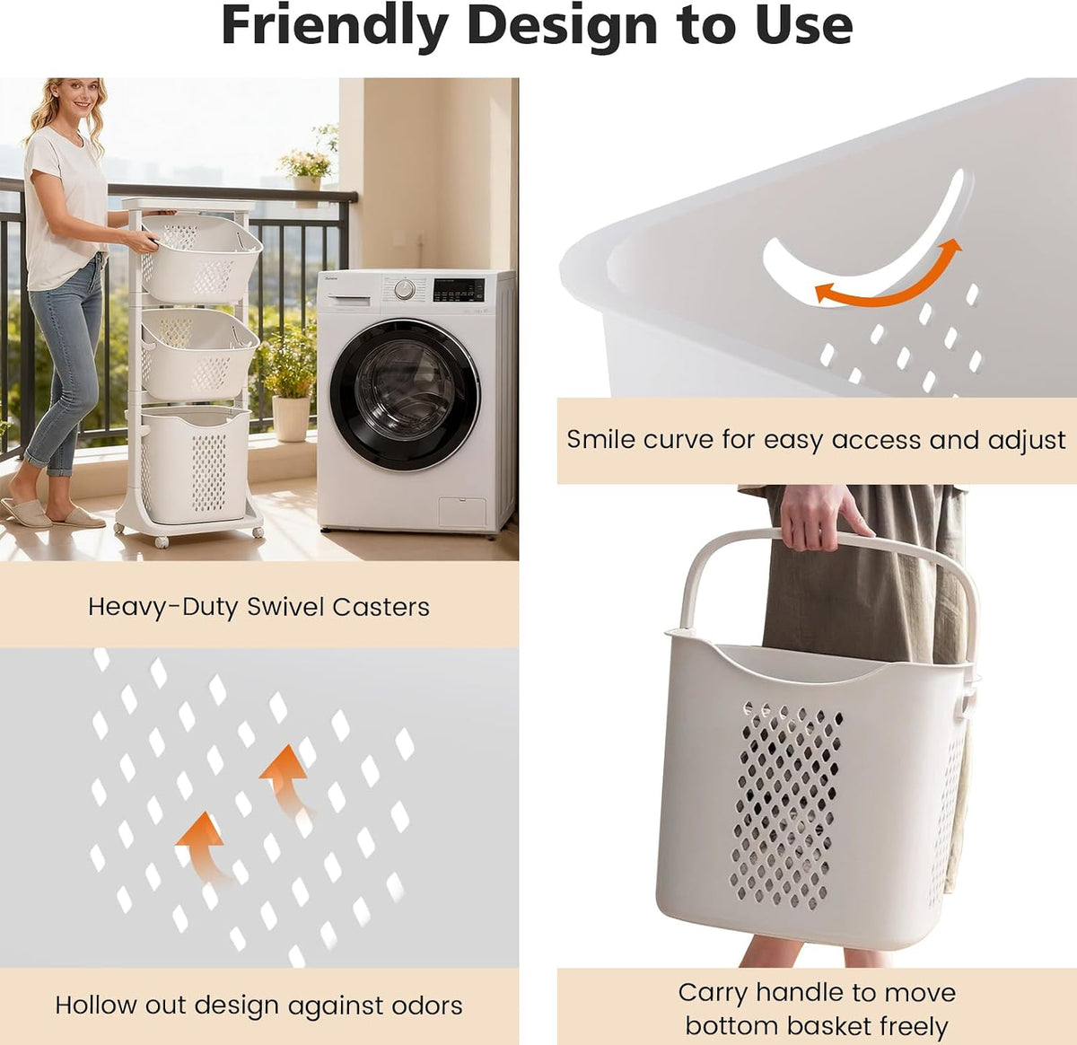 BAOKALER Rolling Laundry Hamper Cart with Wheels, 3 Tier Laundry Baskets