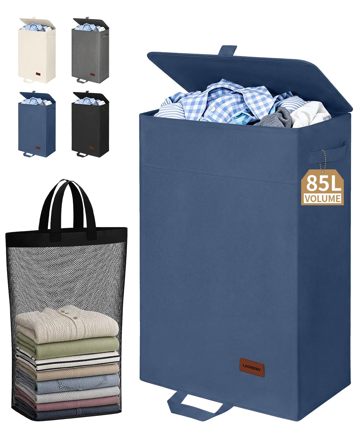 85L Laundry Hamper with Lid, Large Clothes Hamper, Black