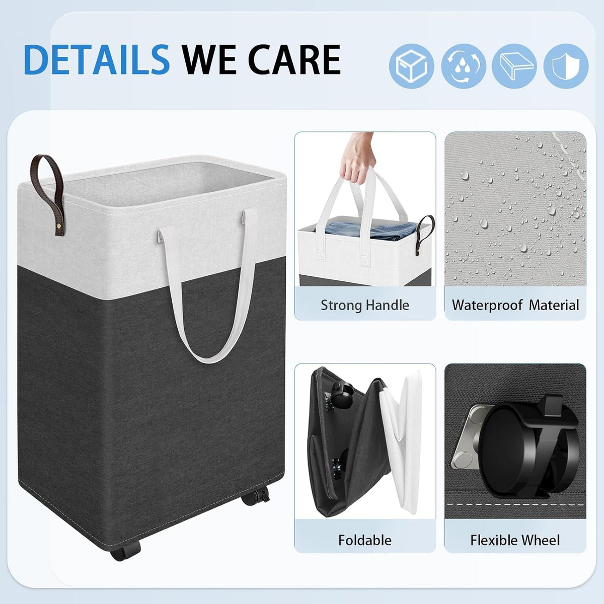 HomeHacks 75L Rolling Laundry Basket with 4 Wheels Collapsible Gray