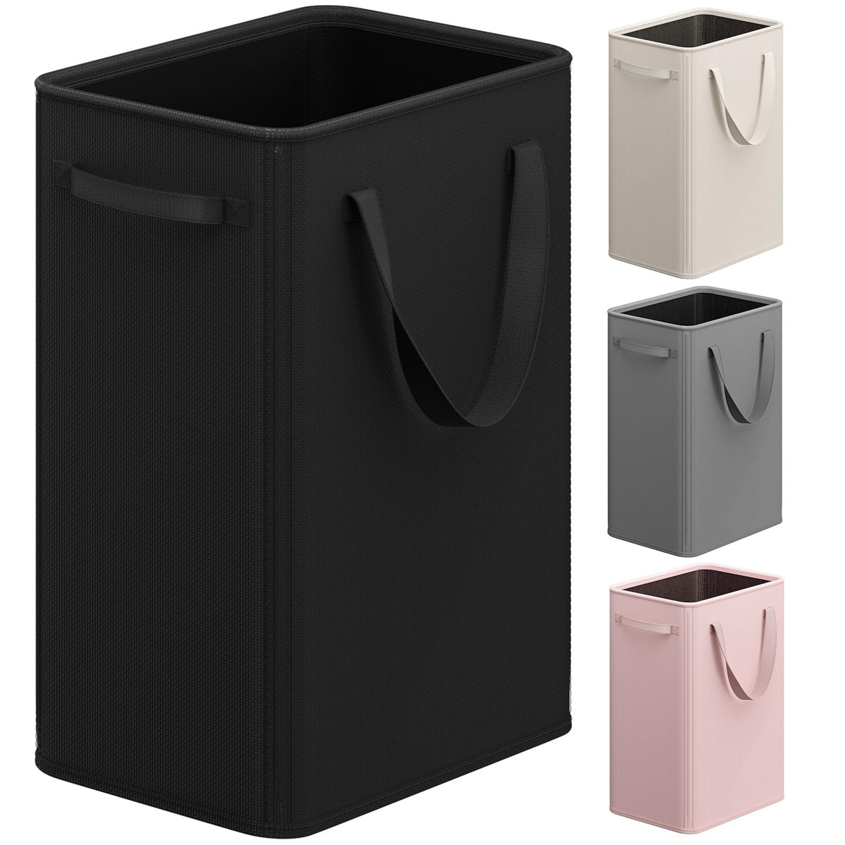 Optish 50L Slim Laundry Hamper, Small Laundry Basket With Handles, Black Narrow Laundry Basket for Dorm, Bedroom, Living Room, Collapsible Laundry Hamper