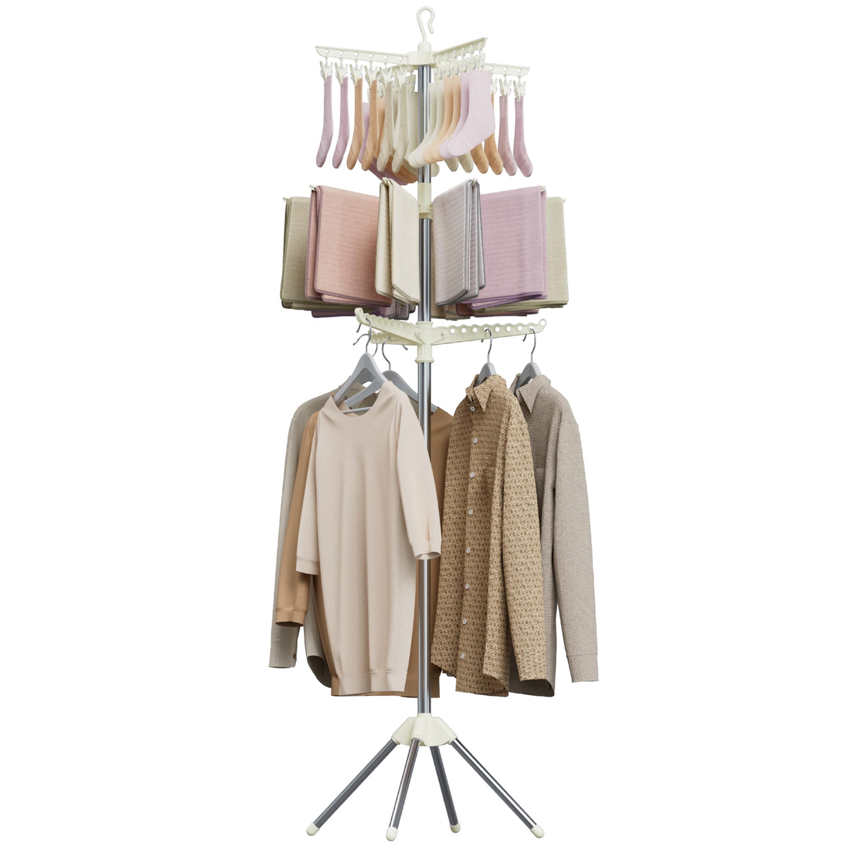 CASAMAYA Clothes Drying Rack Foldable, 74.8 inch 2 Tier Laundry Drying Rack with Rotating Clothes Rail for 54 Pieces of Clothes, Space Saving, Indoor, Stainless Steel, White and Silver CDR002W01