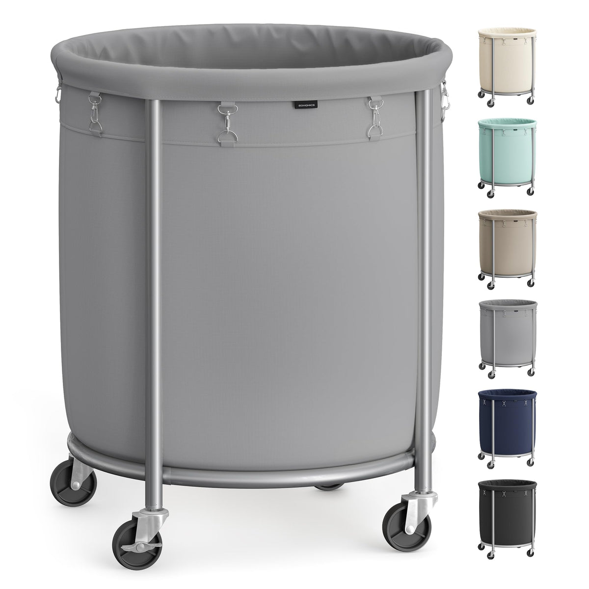SONGMICS Laundry Basket with Wheels,190L, Steel Frame, Removable Bag
