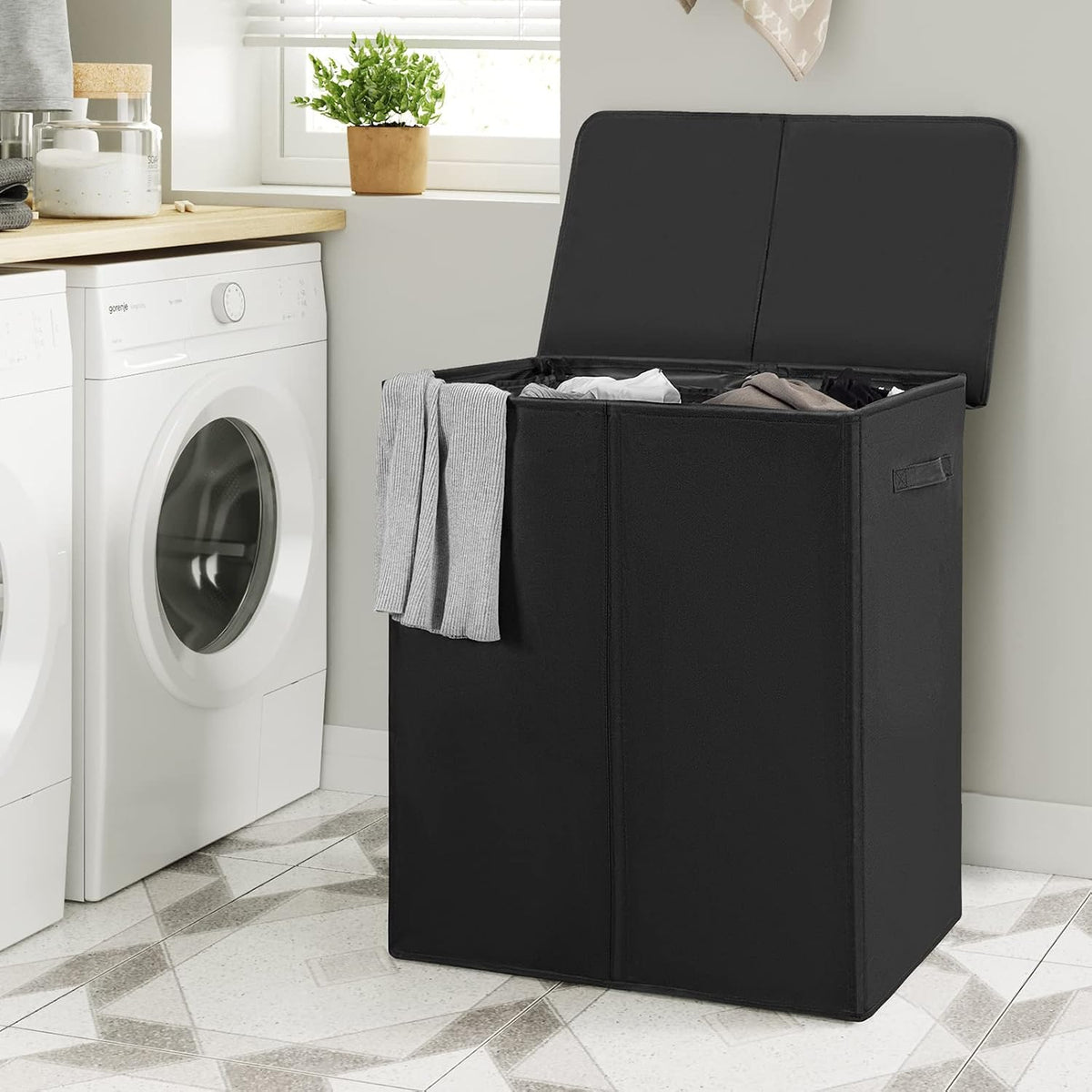 WOWLIVE 154L Double Laundry Hamper 2 Section with Lid and Removable Bags