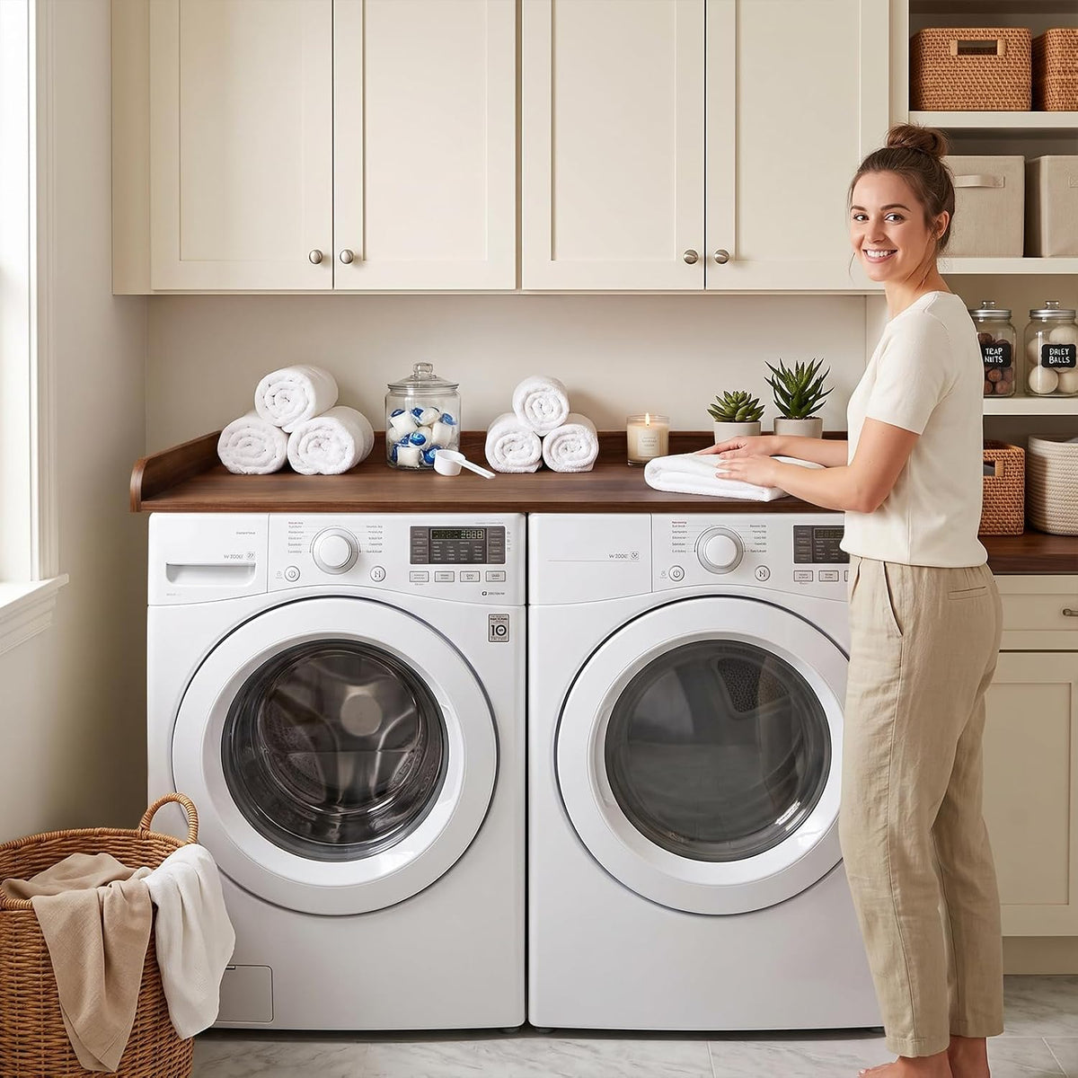 Kaboon Washer Dryer Countertop 58" x 28" Extra Large Version, Melamine Countertop with 3.5" Edge Rails, Laundry Room Organization, Dark Walnut