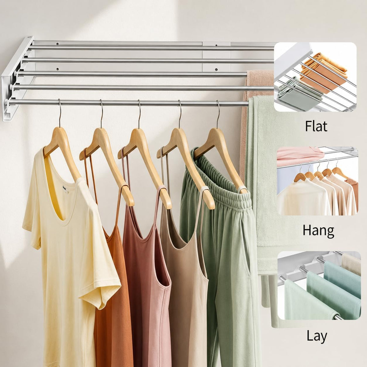 Wall Mounted Clothes Drying Rack for Laundry Room, Foldable 31.5" 60 lb